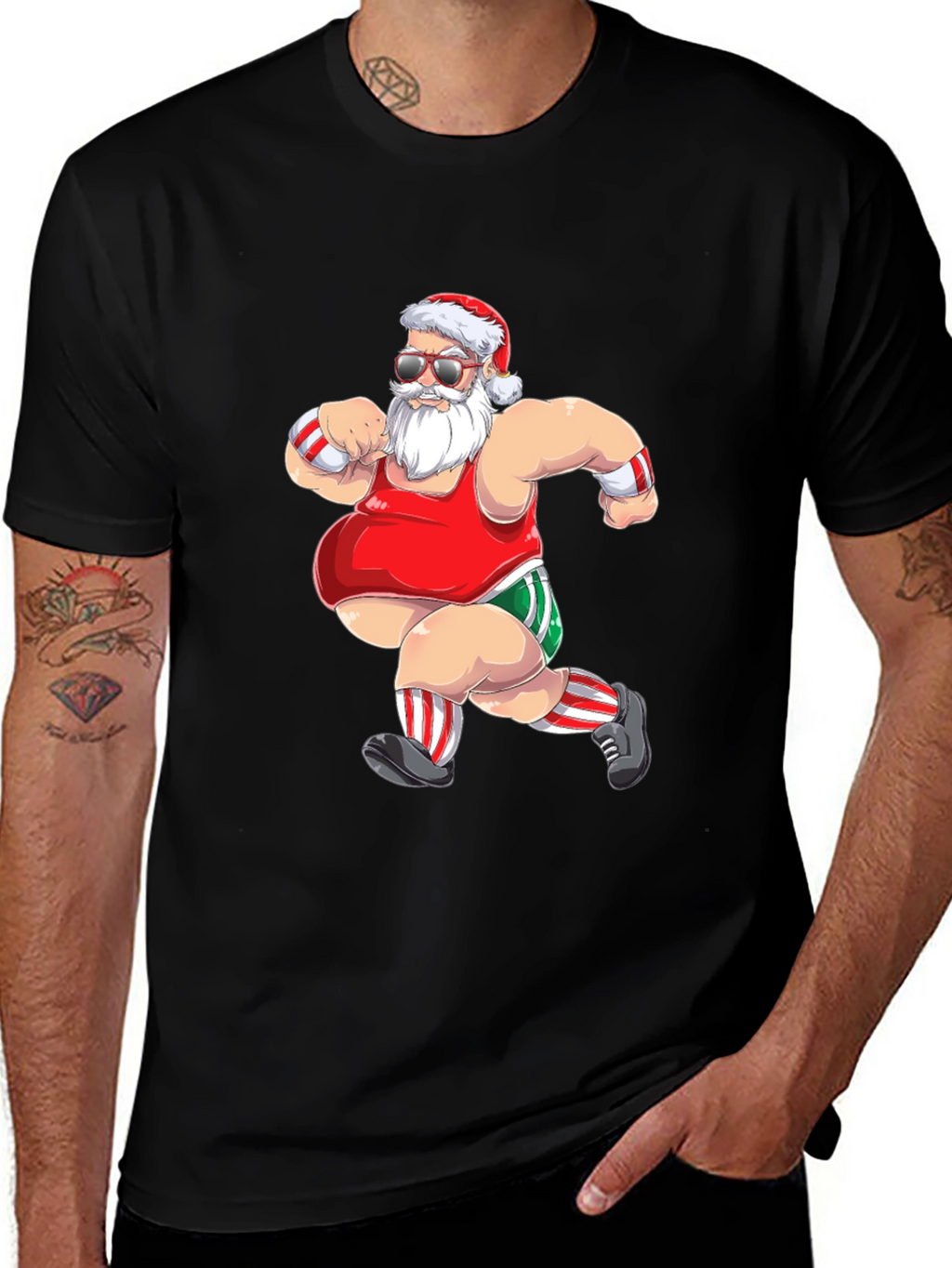 Running Santa Graphic T-Shirt - Black