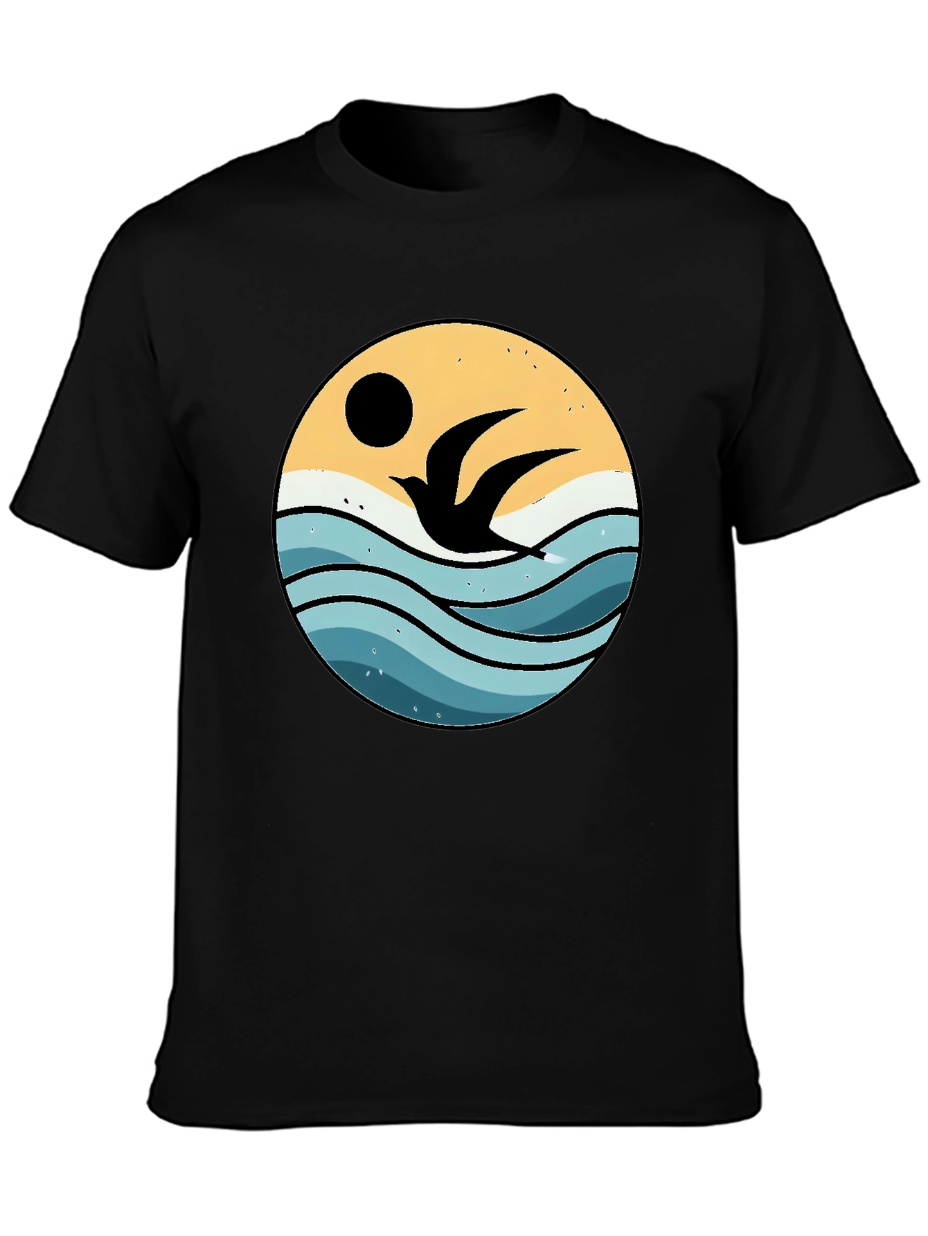 Ocean Bird Graphic Tee - Black Cotton Comfort