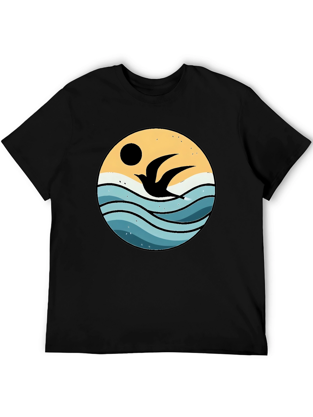 Ocean Bird Graphic Tee - Black Cotton Comfort