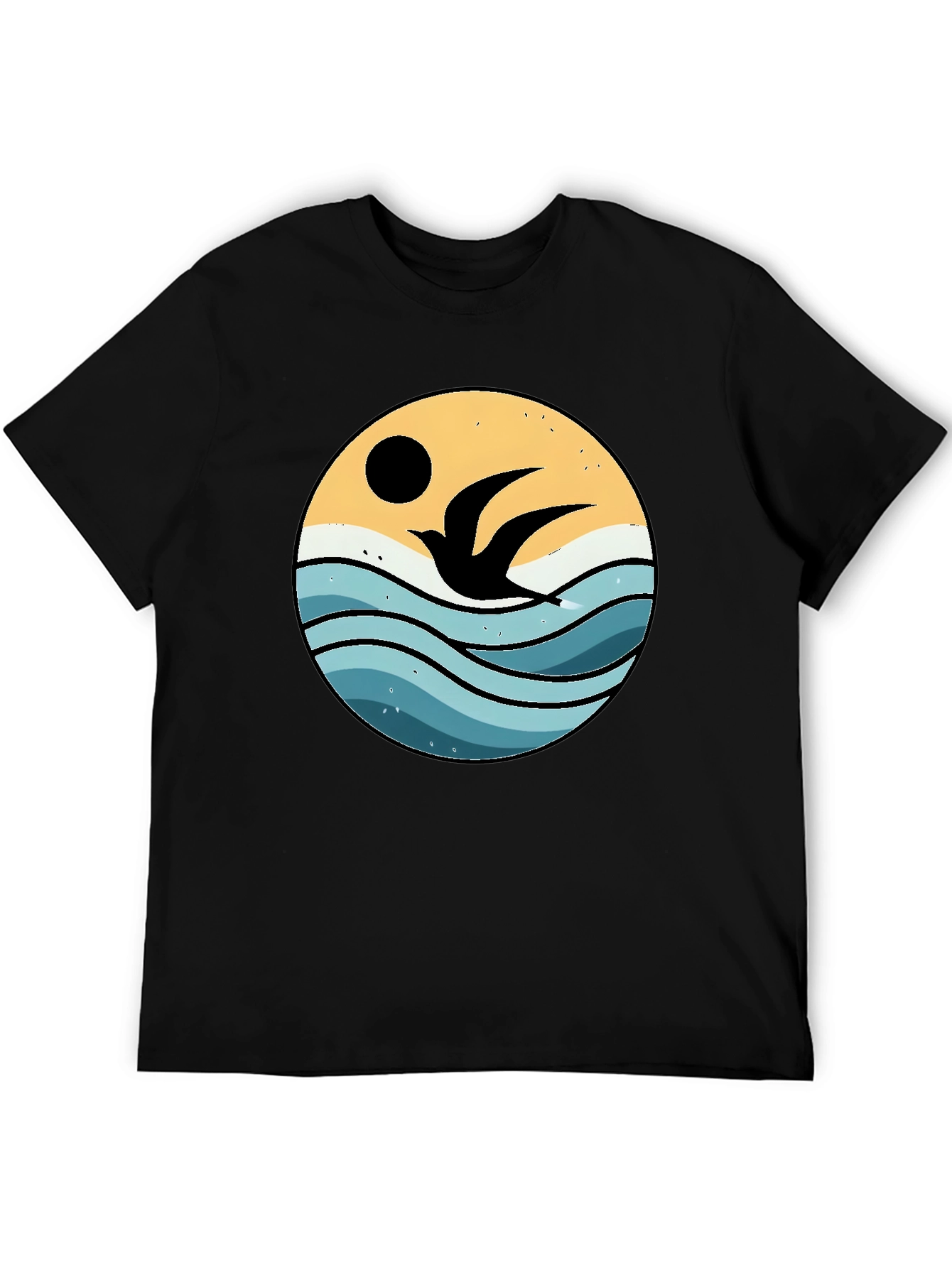 Ocean Bird Graphic Tee - Black Cotton Comfort
