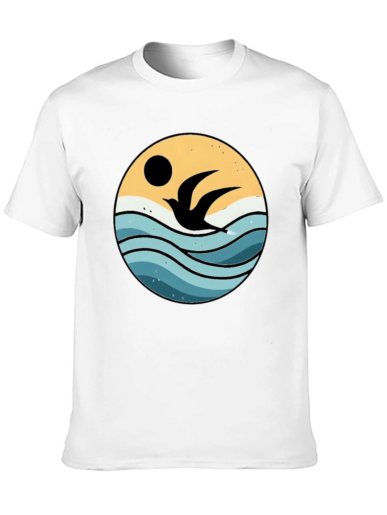 Ocean Bird Graphic Tee - Black Cotton Comfort