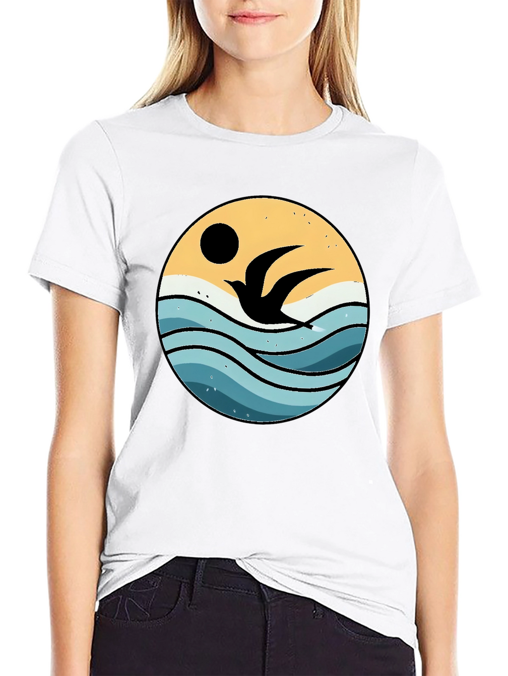 Ocean Bird Graphic Tee - Black Cotton Comfort