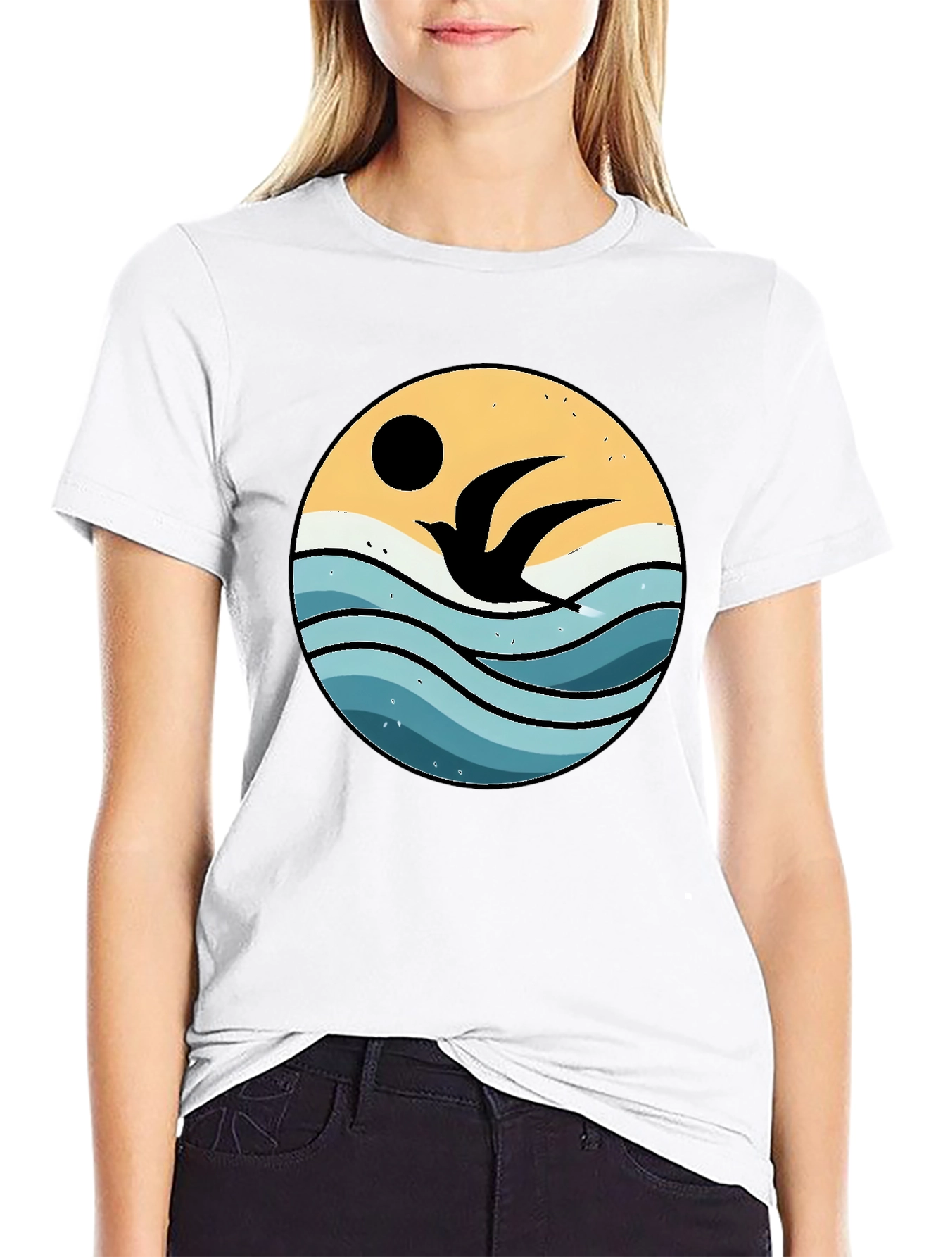 Ocean Bird Graphic Tee - Black Cotton Comfort