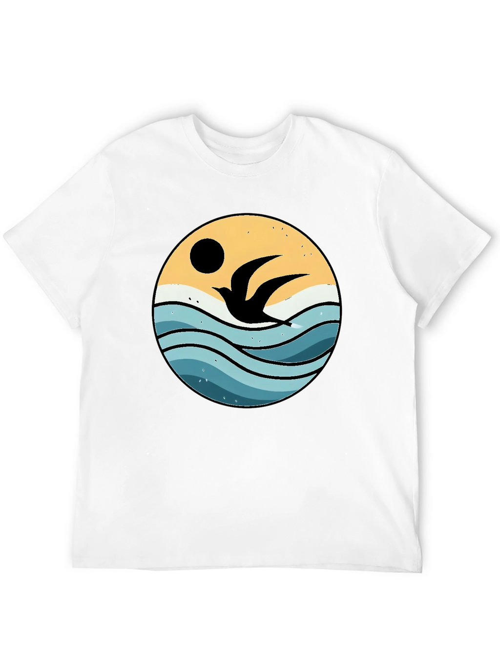 Ocean Bird Graphic Tee - Black Cotton Comfort