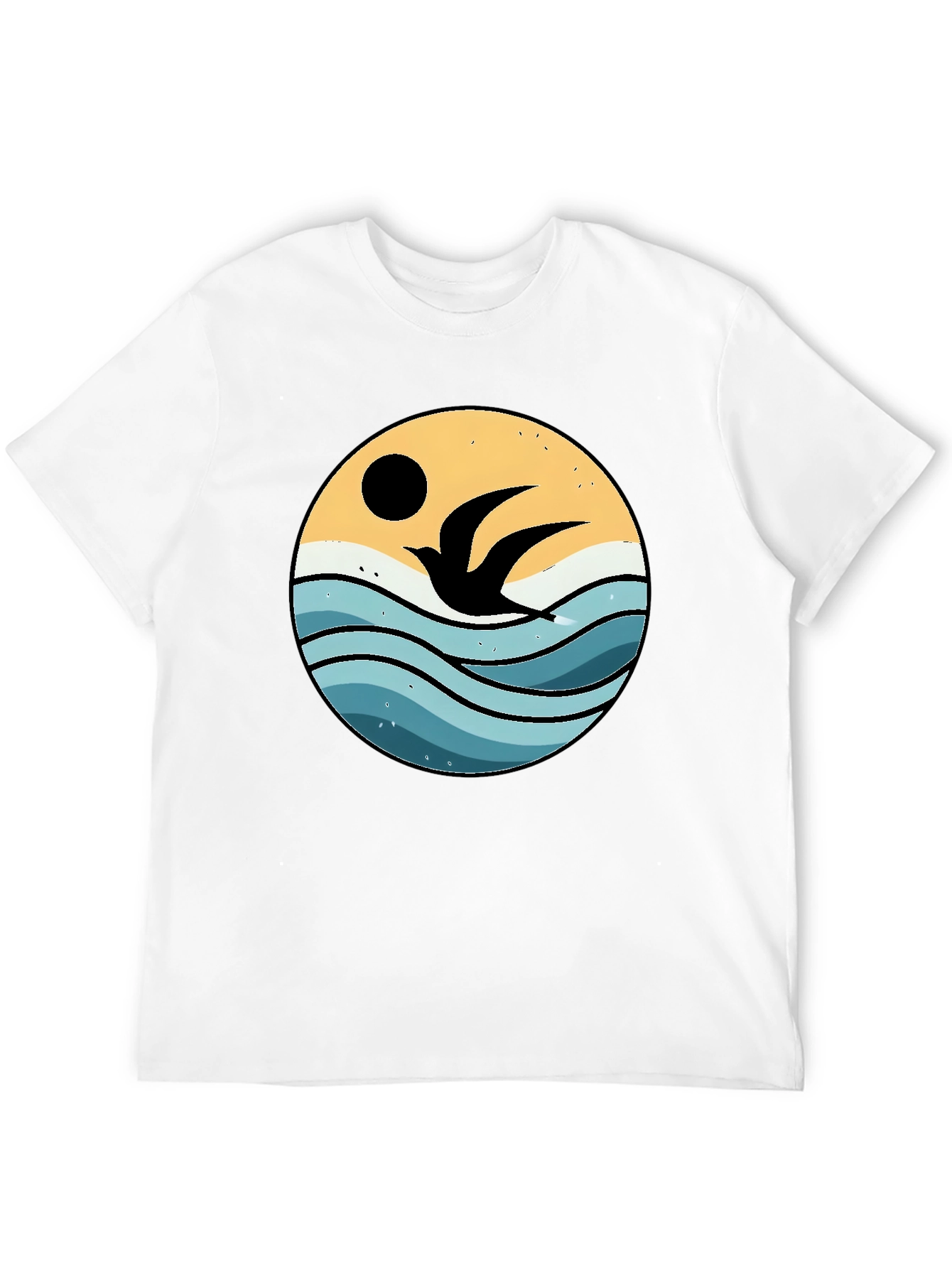 Ocean Bird Graphic Tee - Black Cotton Comfort