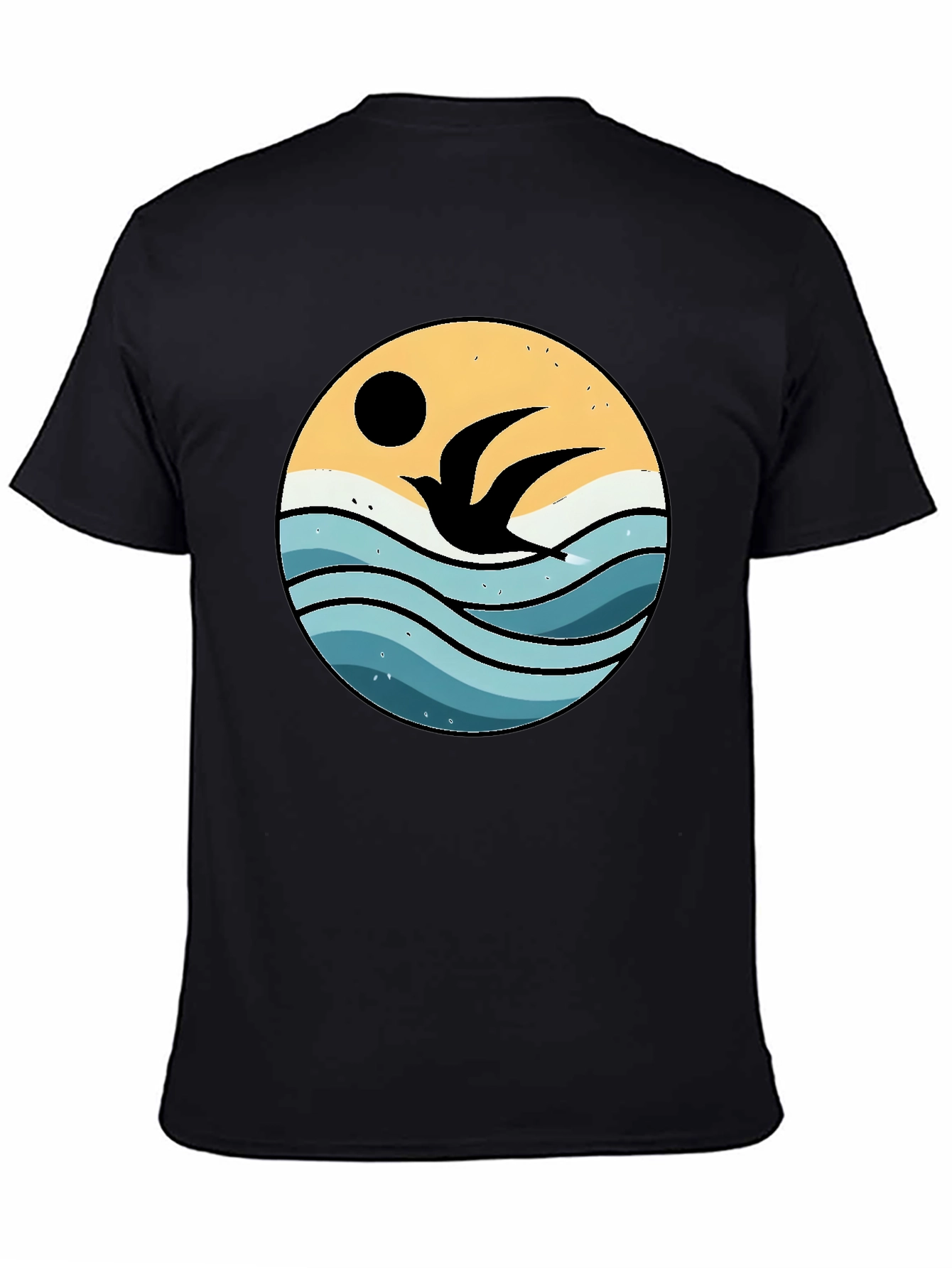 Ocean Bird Graphic Tee - Black Cotton Comfort