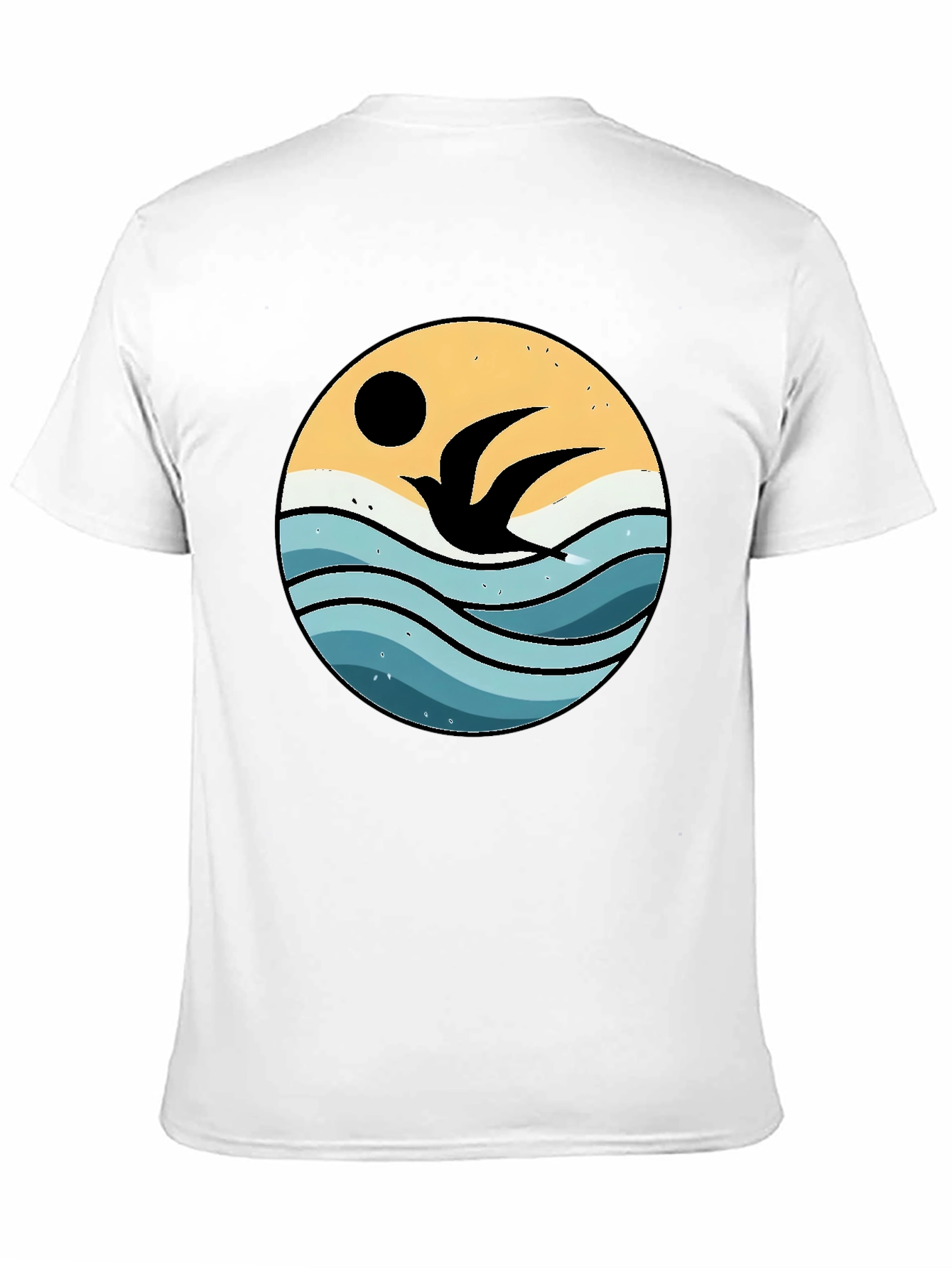 Ocean Bird Graphic Tee - Black Cotton Comfort