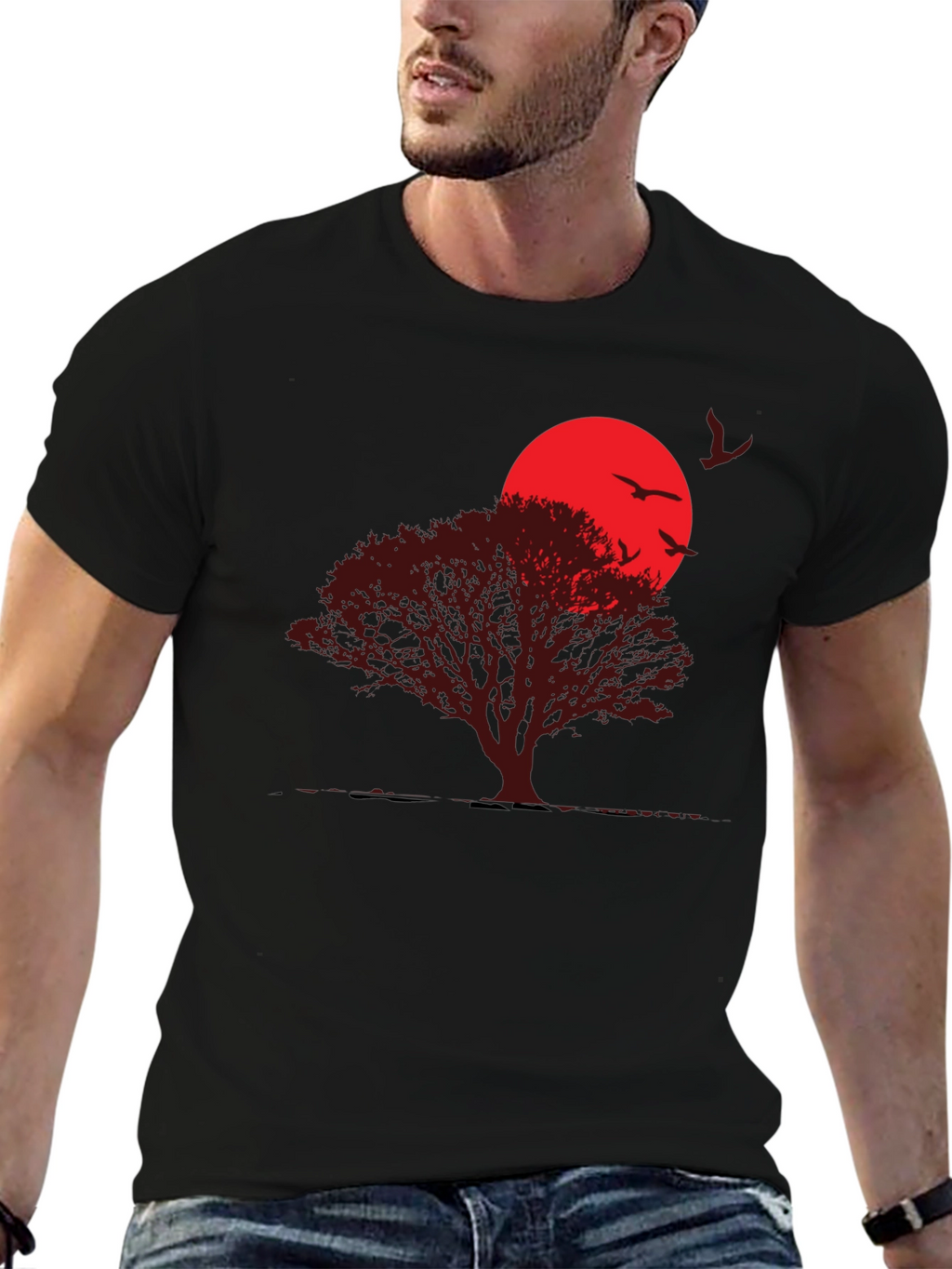 Sunset Tree Graphic T-Shirt - Black