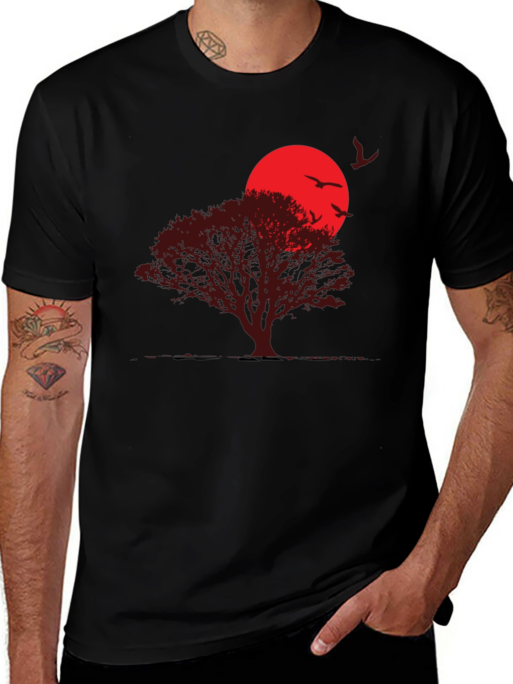Sunset Tree Graphic T-Shirt - Black