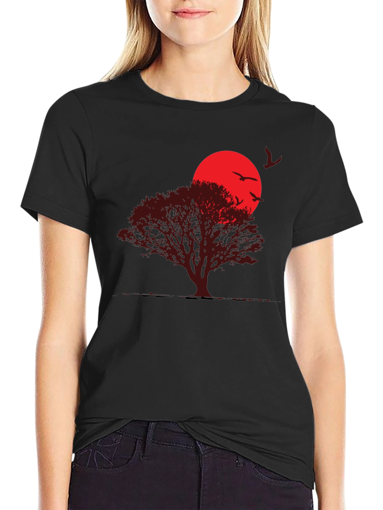 Sunset Tree Graphic T-Shirt - Black
