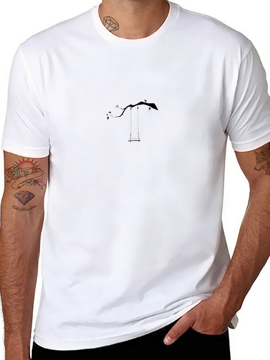 Mens Black T-Shirt - Minimalist Swing Design
