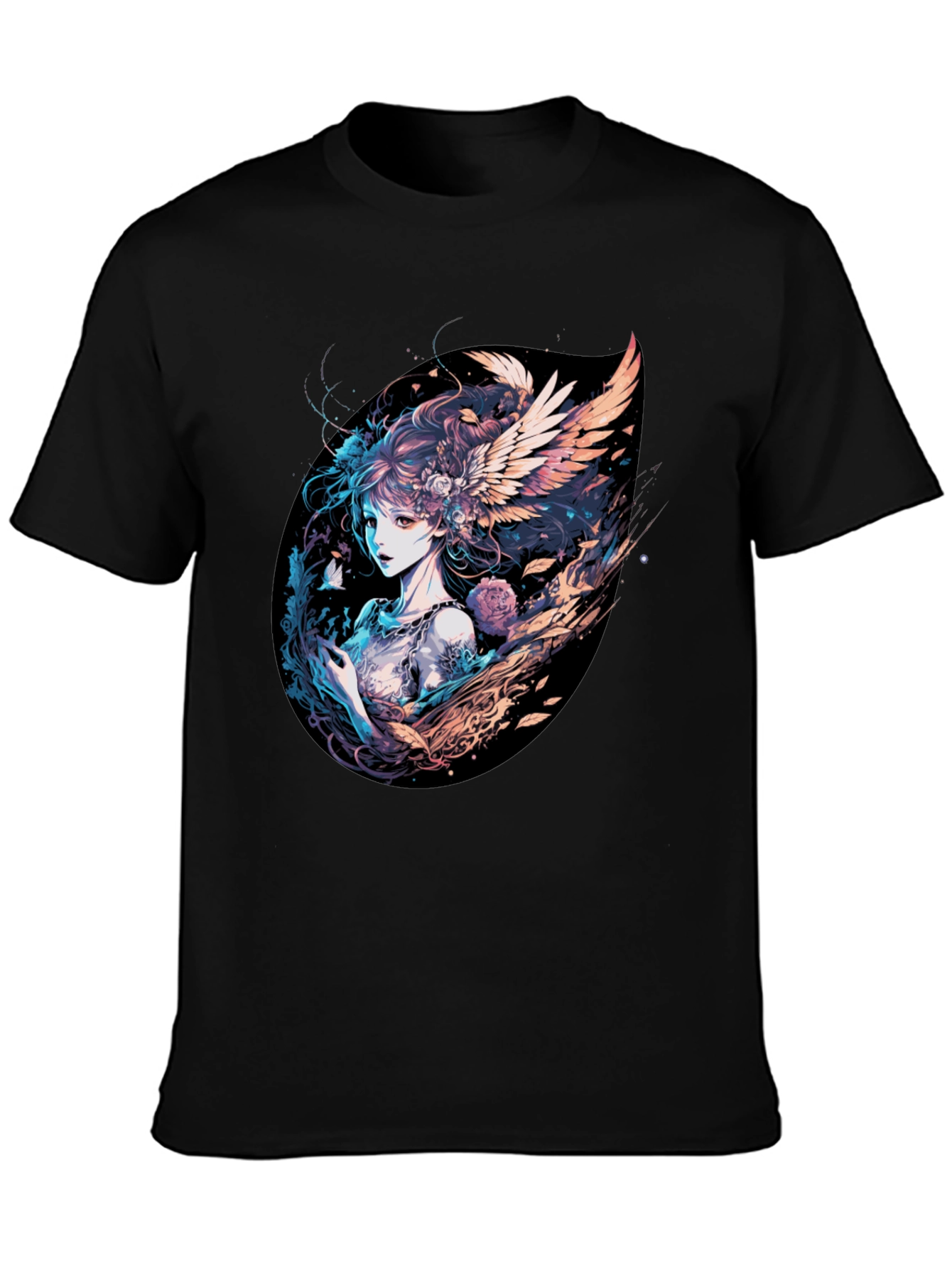 Winged Anime Girl Black T-Shirt