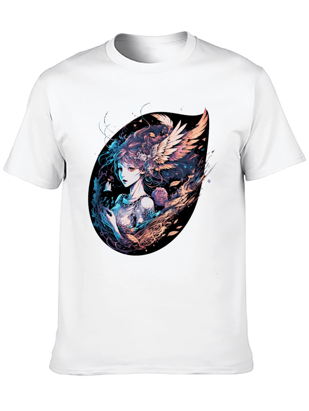 Winged Anime Girl Black T-Shirt