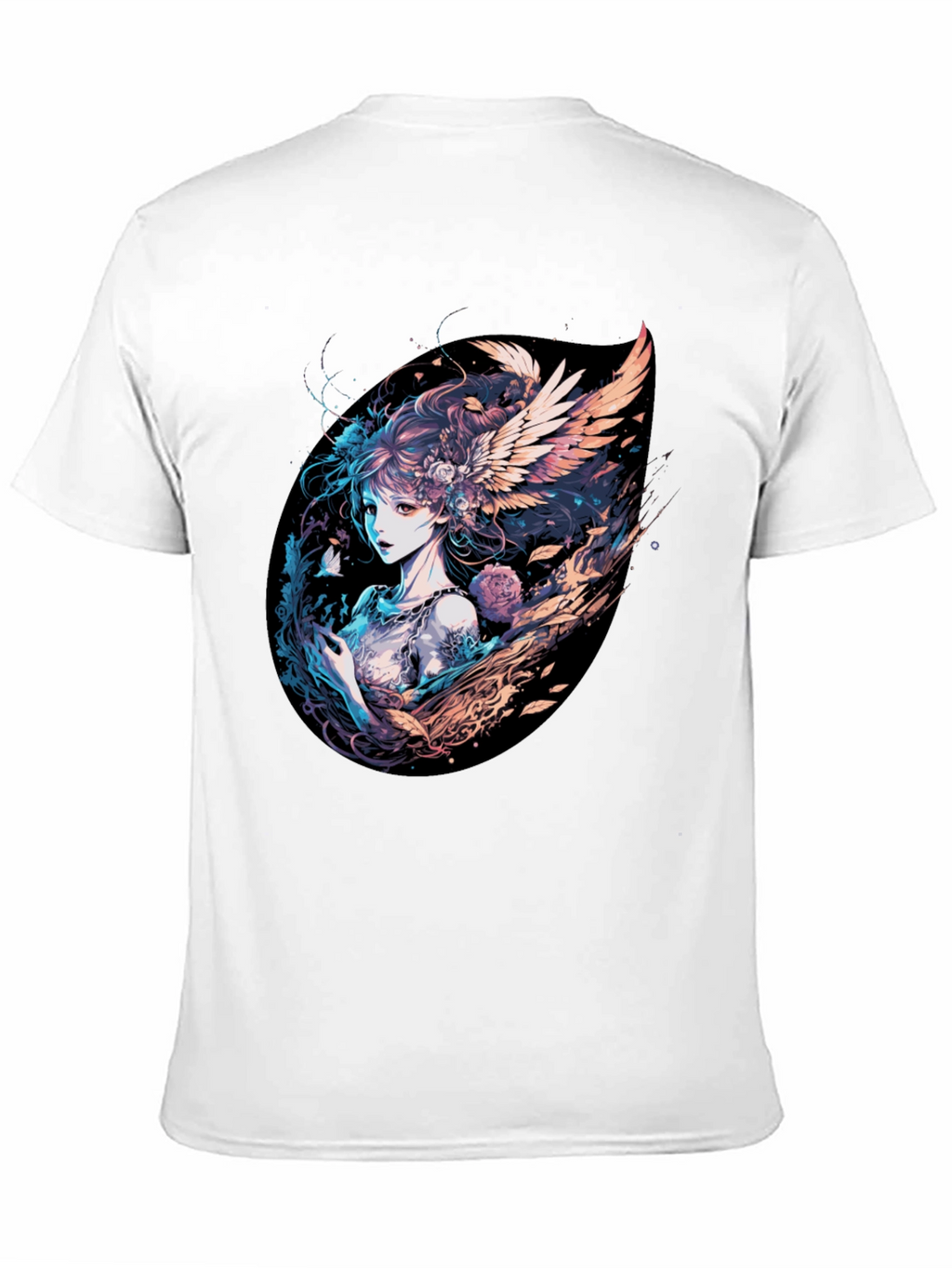 Winged Anime Girl Black T-Shirt