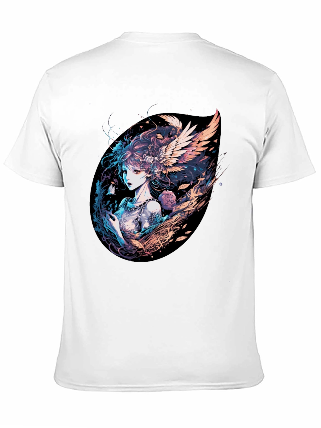 Winged Anime Girl Black T-Shirt