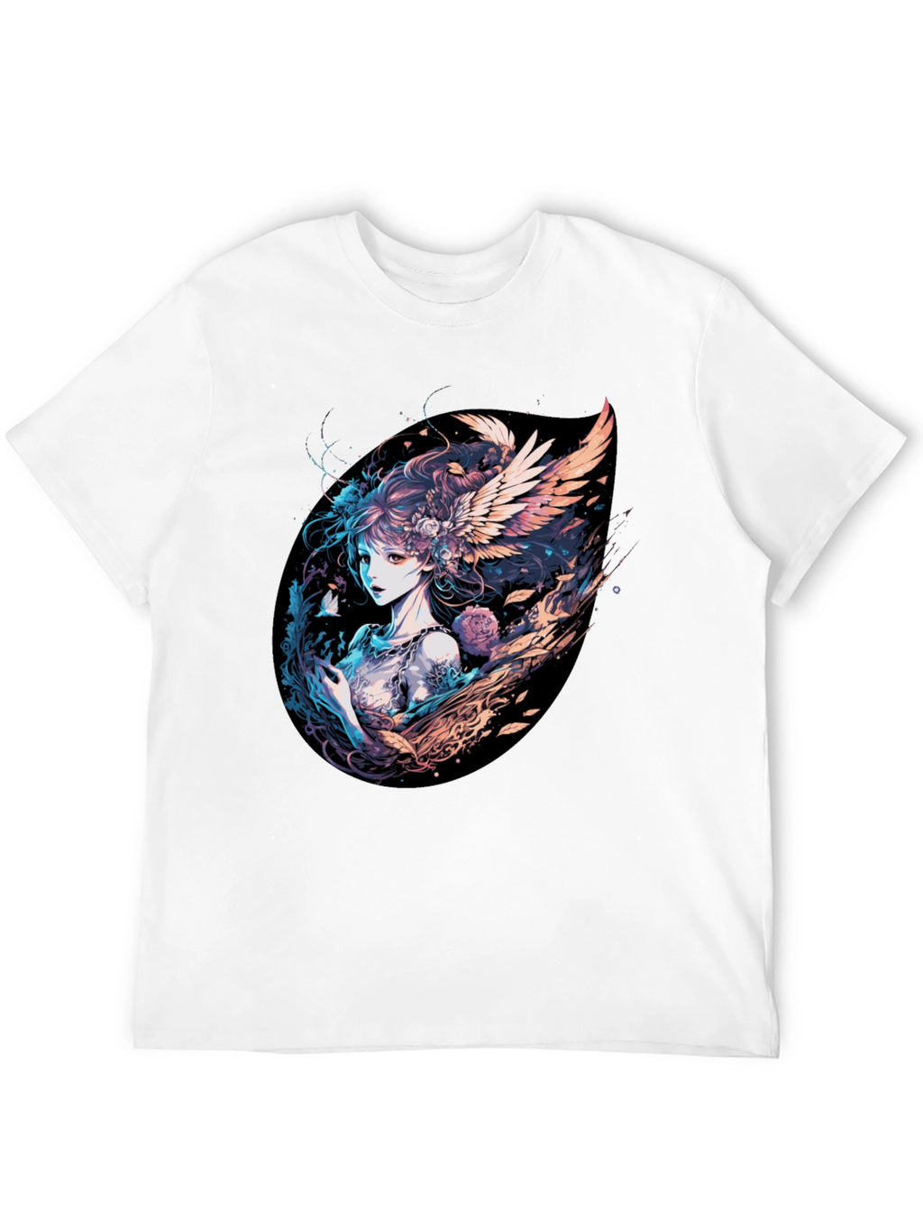 Winged Anime Girl Black T-Shirt