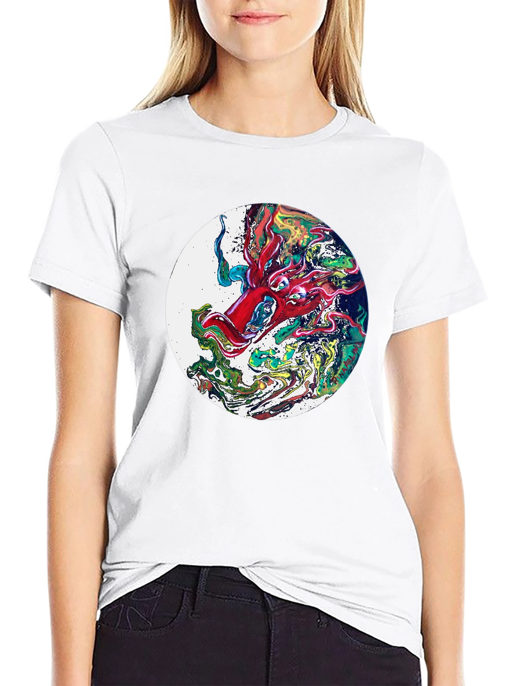 Abstract Dragon Graphic T-Shirt - Black