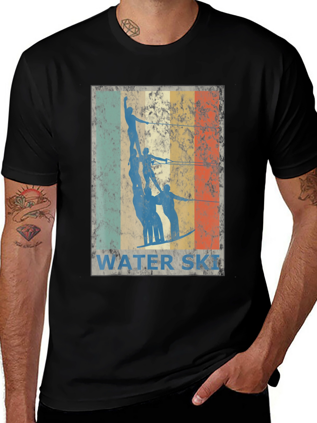 Retro Water Skiing Graphic Tee - Black