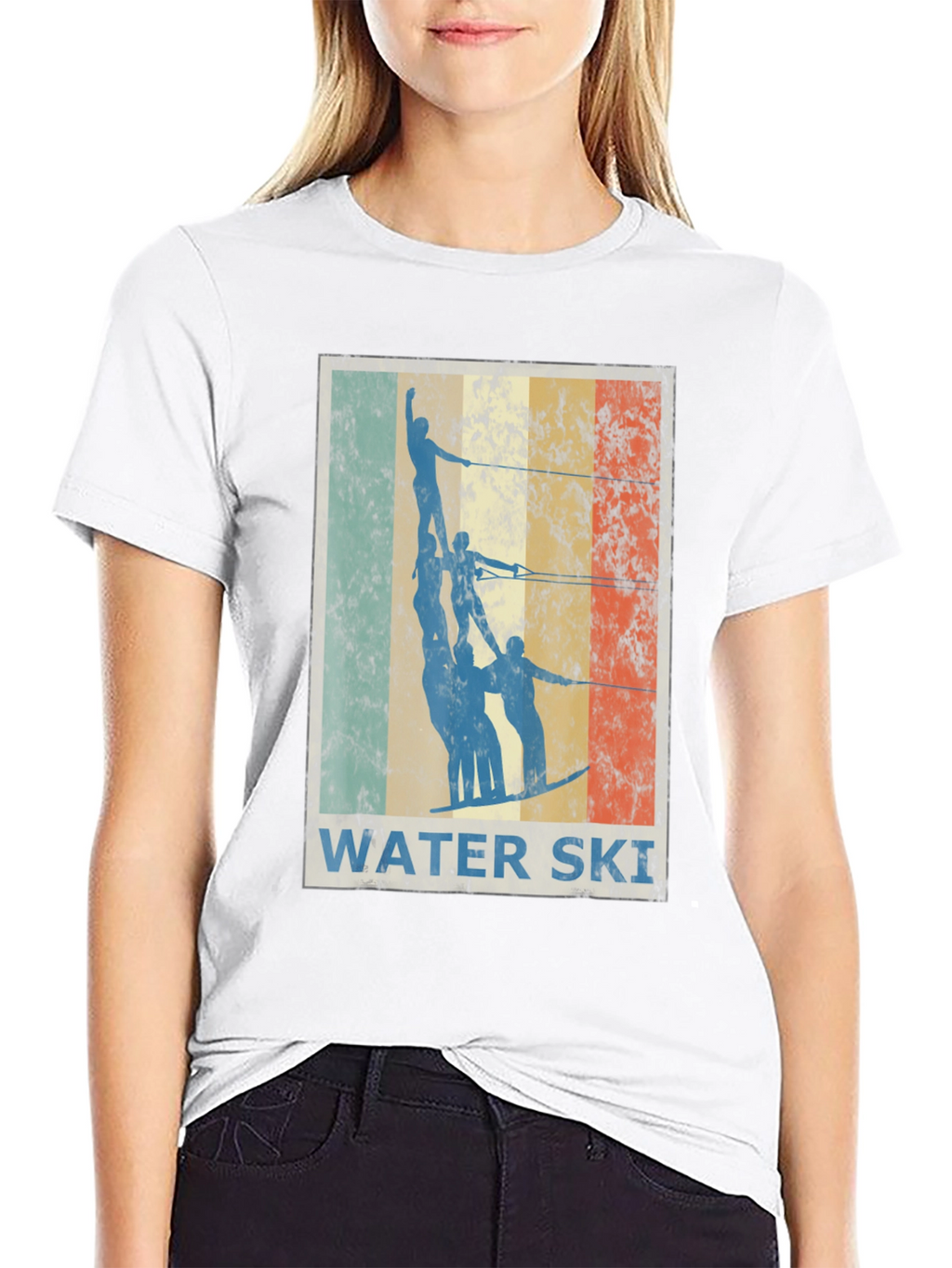 Retro Water Skiing Graphic Tee - Black