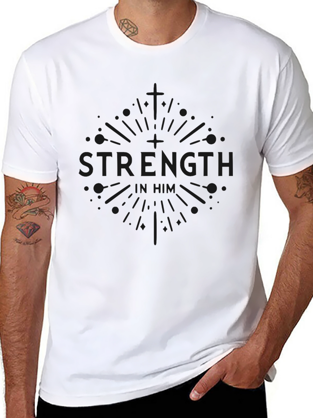 Strength In Him Black T-Shirt Christian Apparel