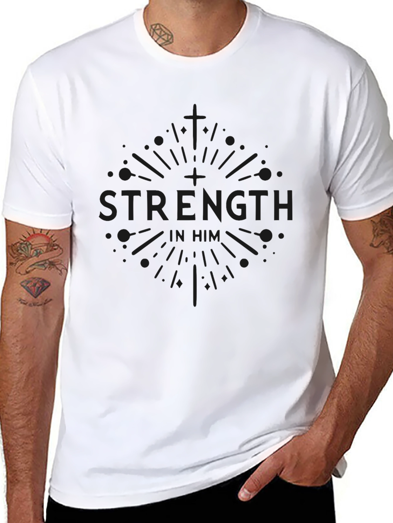 Strength In Him Black T-Shirt Christian Apparel
