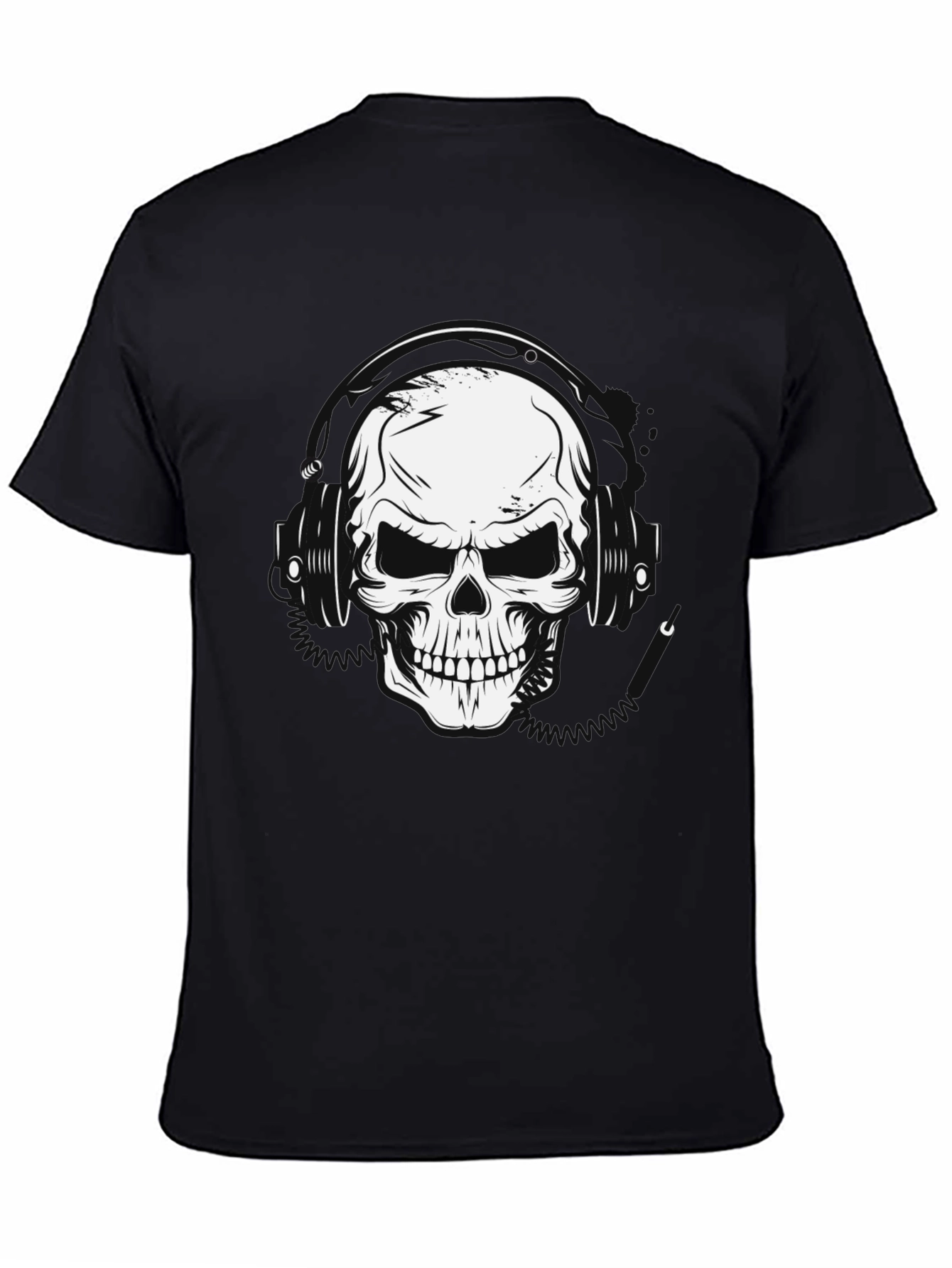 Skull Headphones Graphic T-Shirt - Black