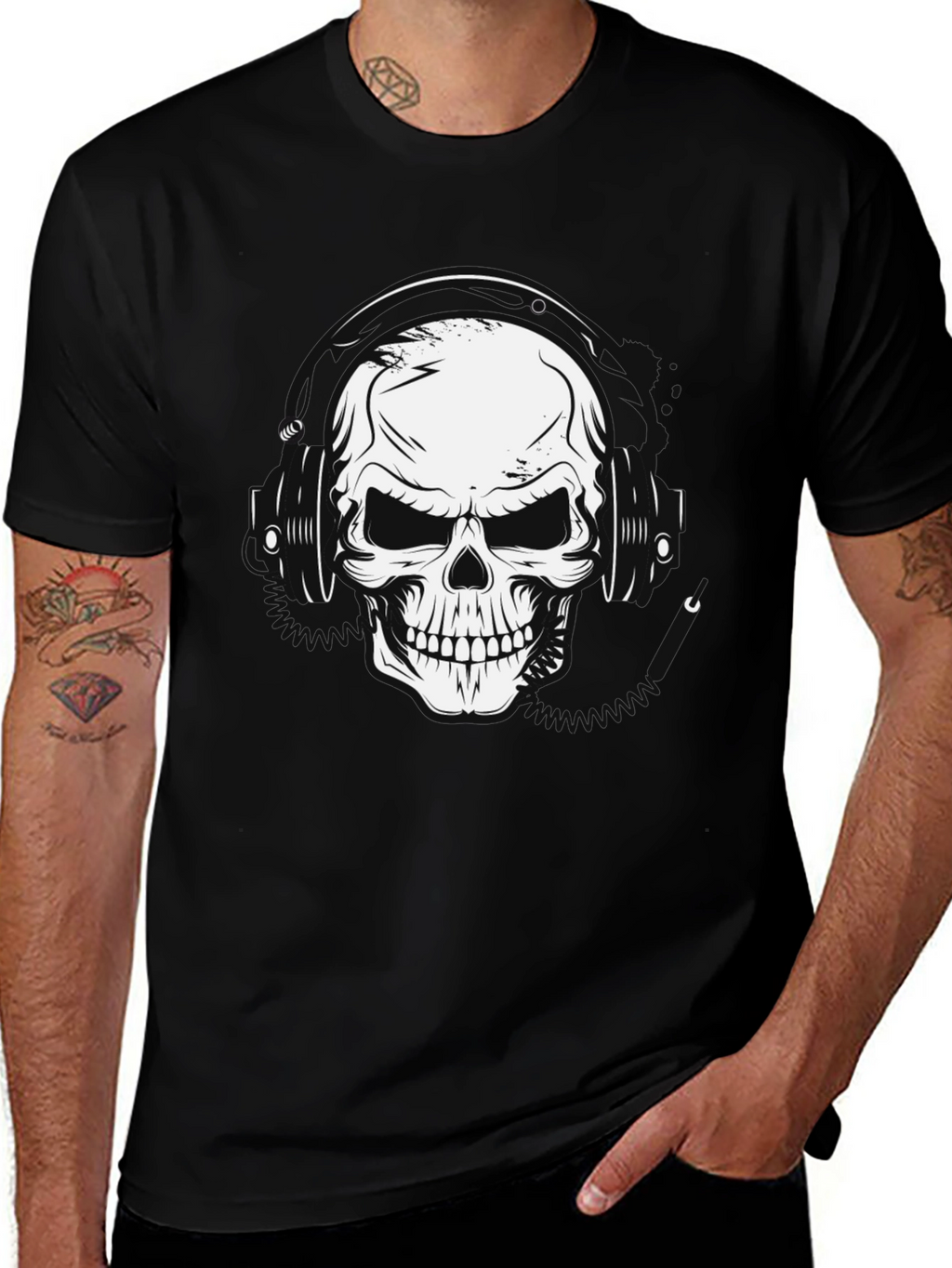 Skull Headphones Graphic T-Shirt - Black