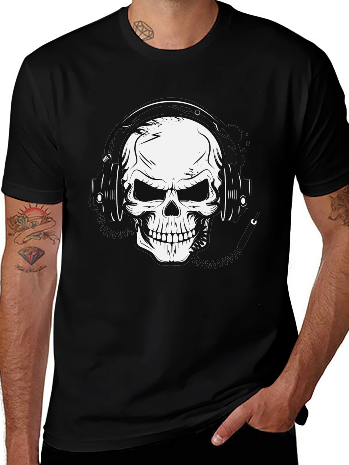 Skull Headphones Graphic T-Shirt - Black