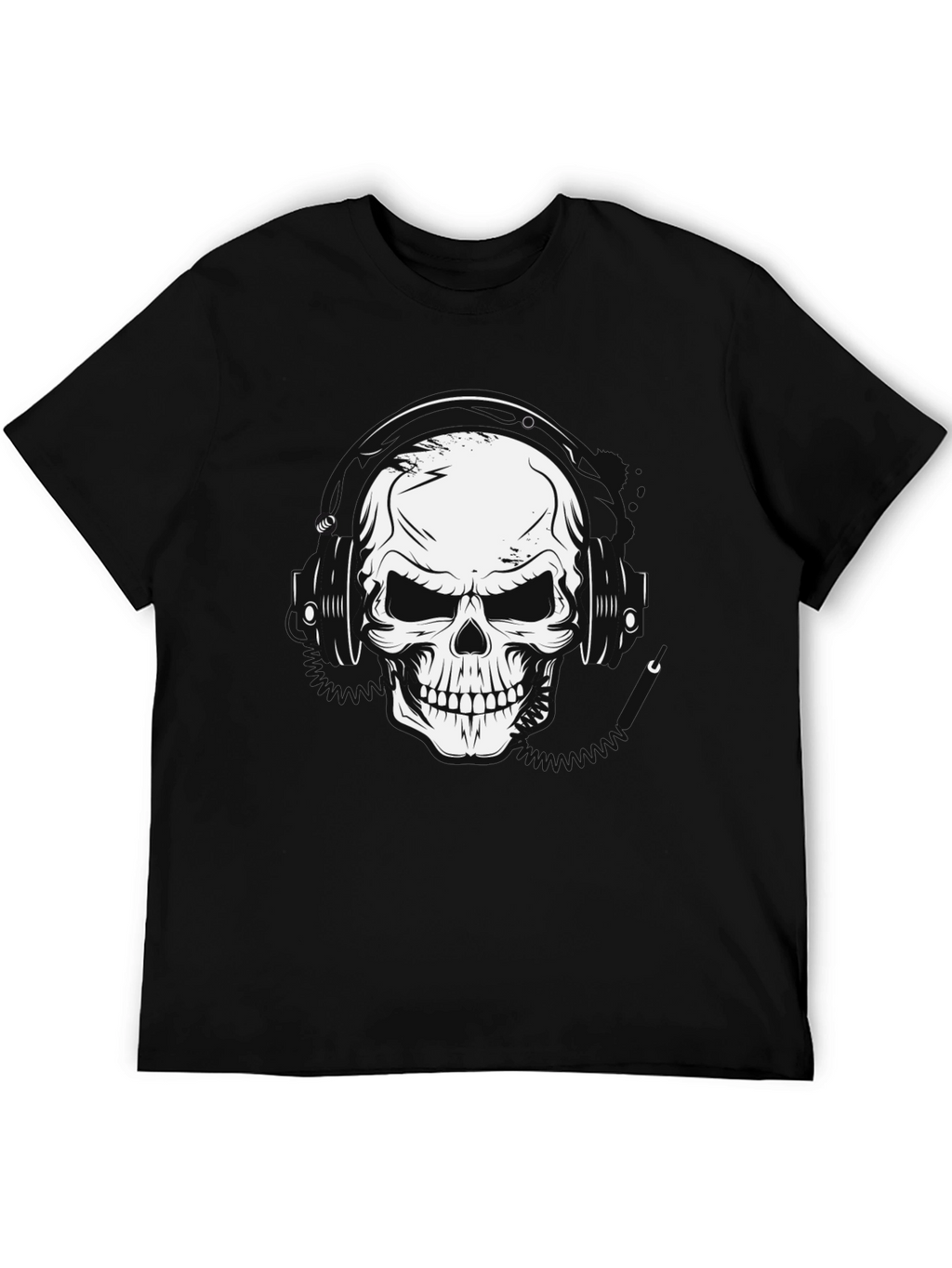 Skull Headphones Graphic T-Shirt - Black