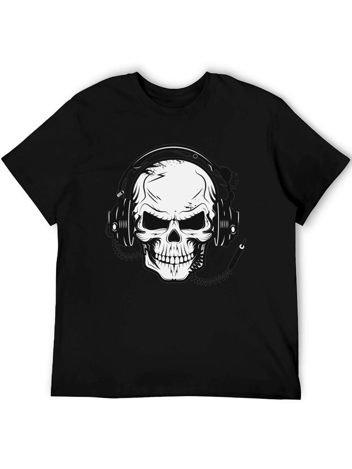 Skull Headphones Graphic T-Shirt - Black