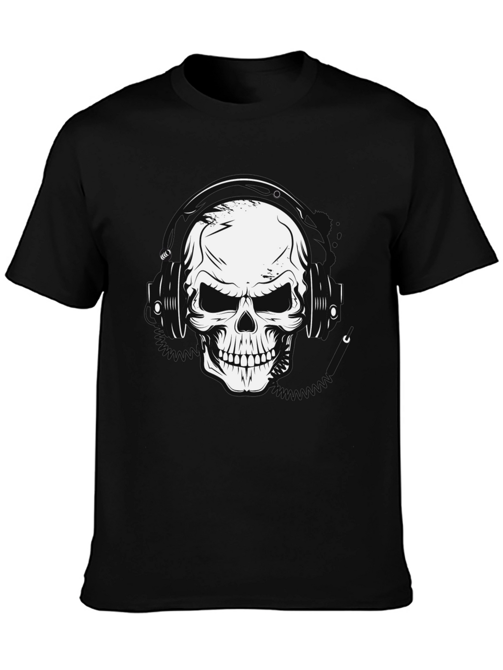 Skull Headphones Graphic T-Shirt - Black