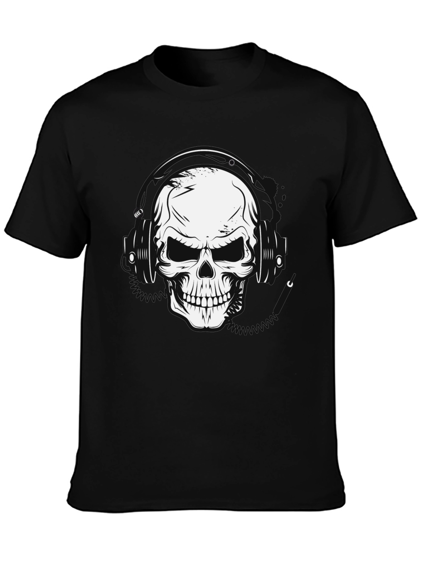 Skull Headphones Graphic T-Shirt - Black
