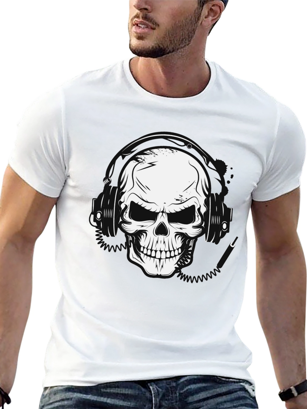 Skull Headphones Graphic T-Shirt - Black