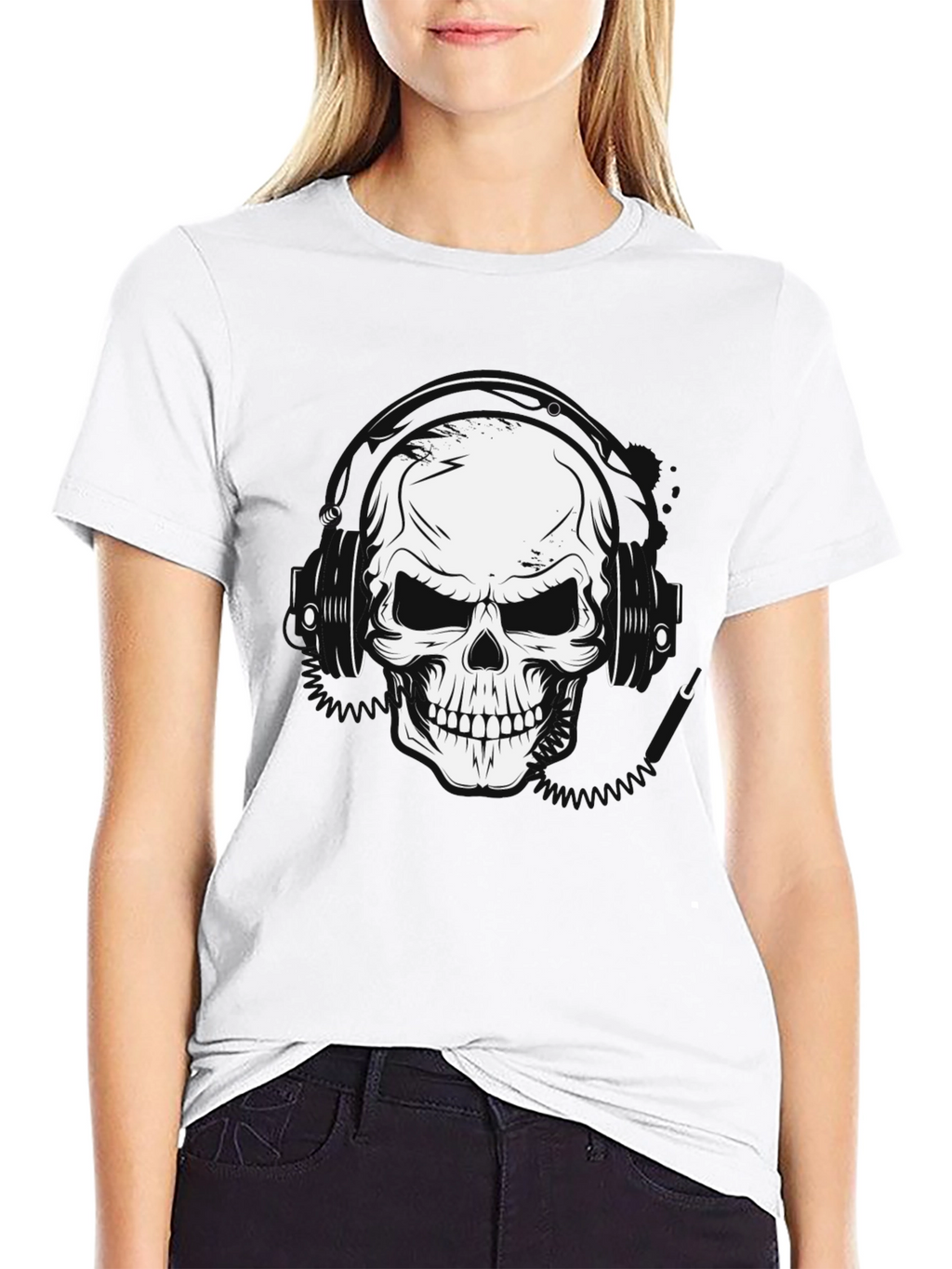 Skull Headphones Graphic T-Shirt - Black