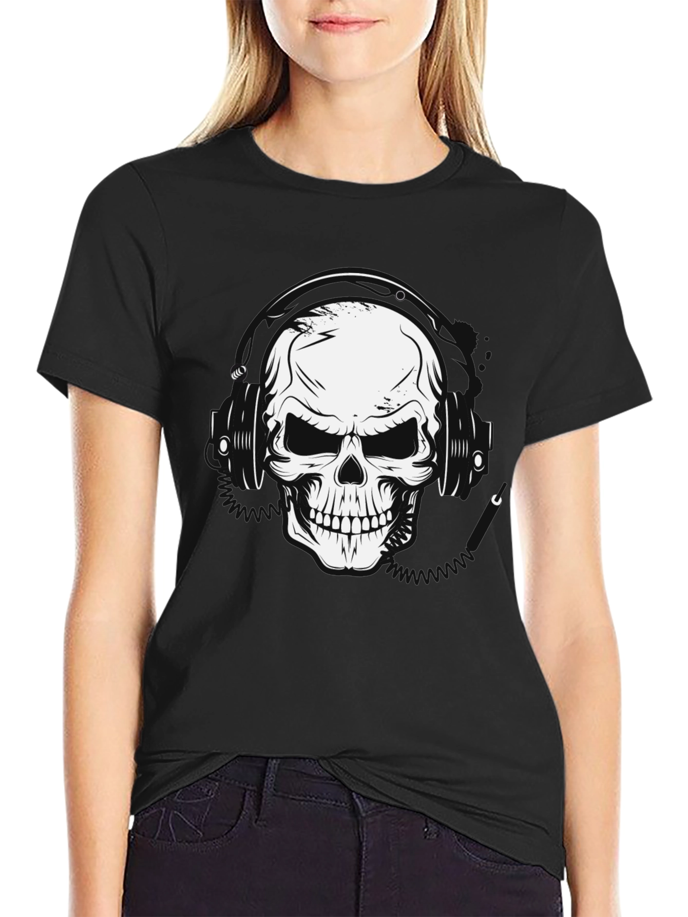 Skull Headphones Graphic T-Shirt - Black
