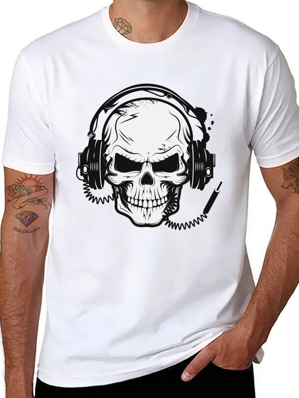 Skull Headphones Graphic T-Shirt - Black