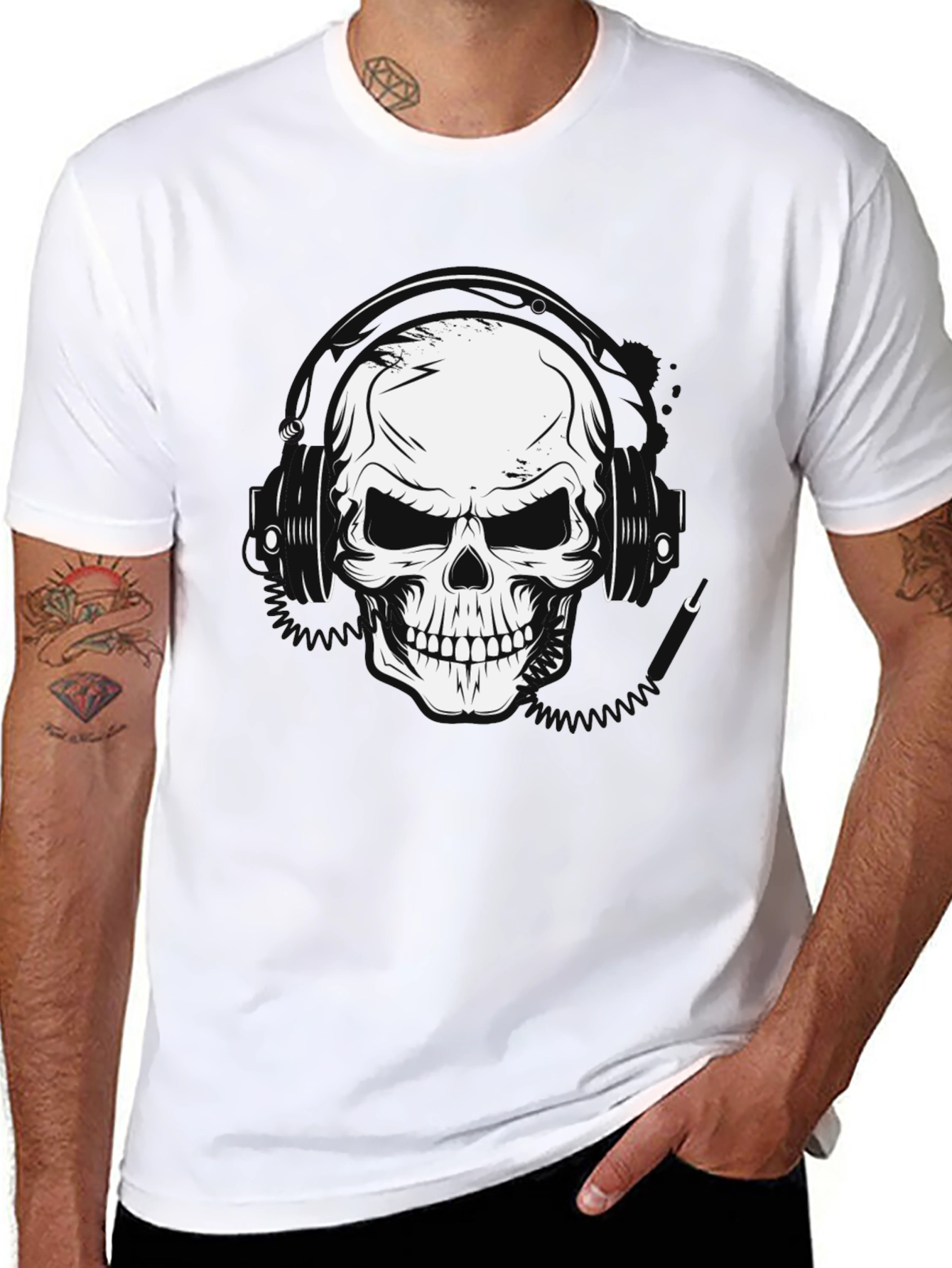 Skull Headphones Graphic T-Shirt - Black