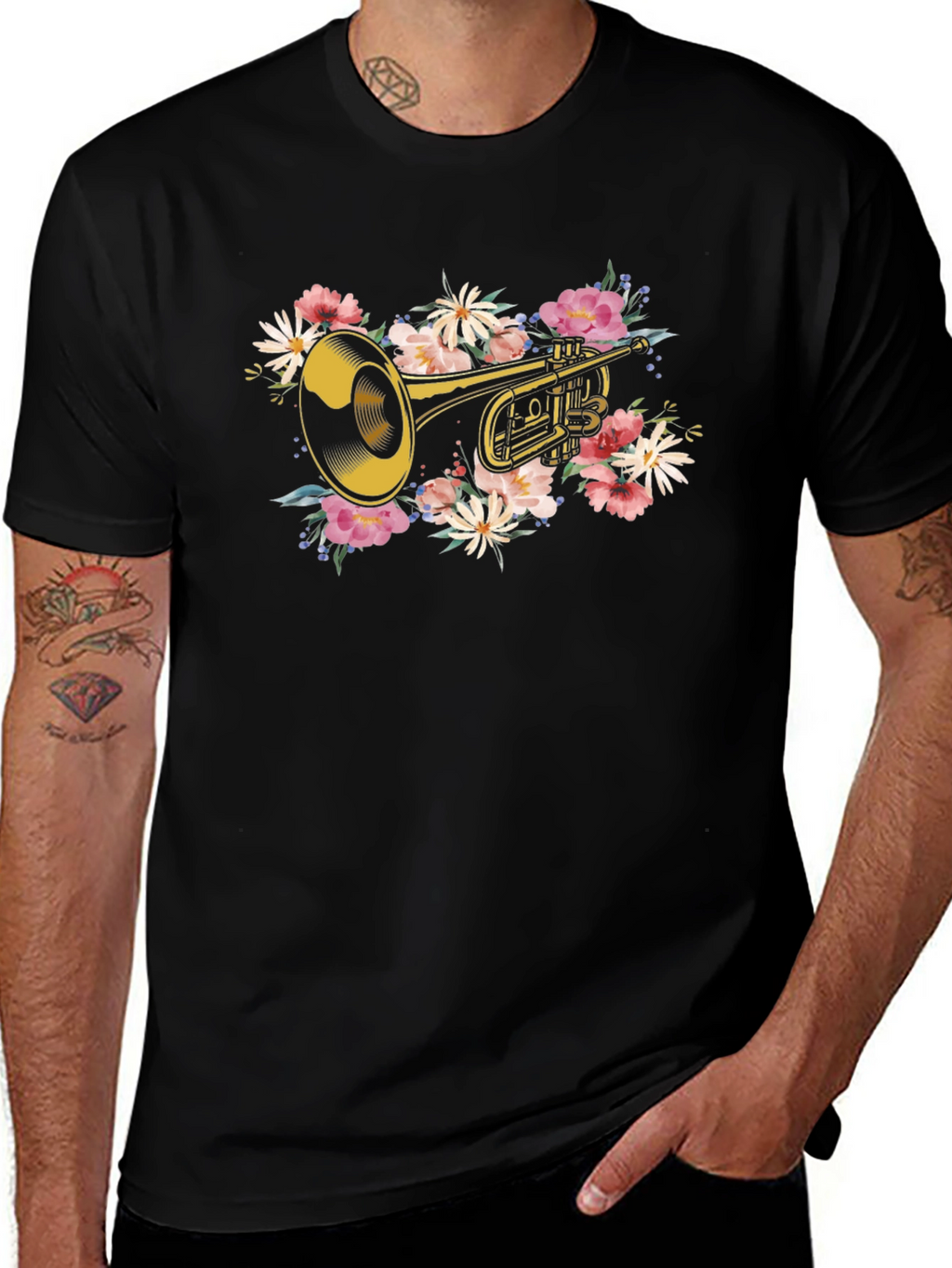 Floral Trumpet Graphic T-Shirt - Music Lover Tee