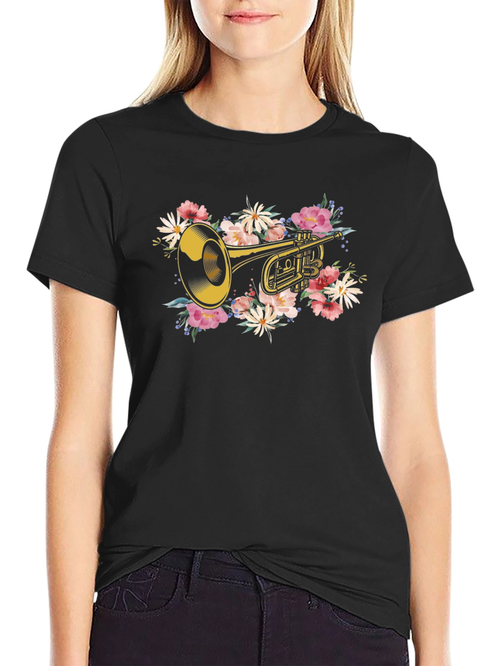 Floral Trumpet Graphic T-Shirt - Music Lover Tee