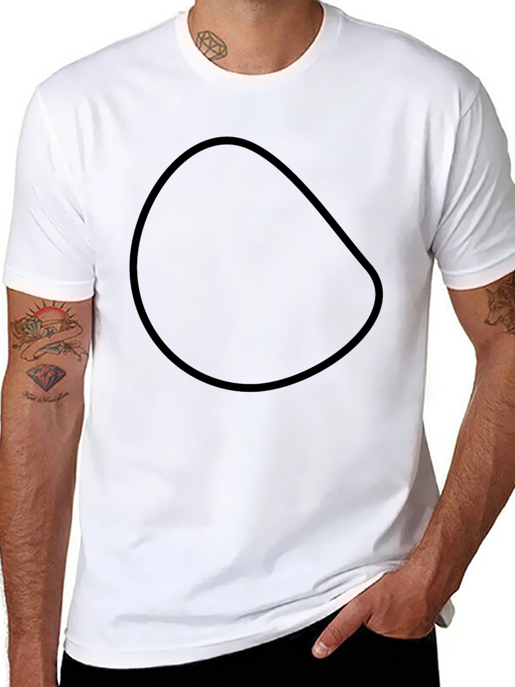 Basic Black Crew Neck T-Shirt with Abstract Design