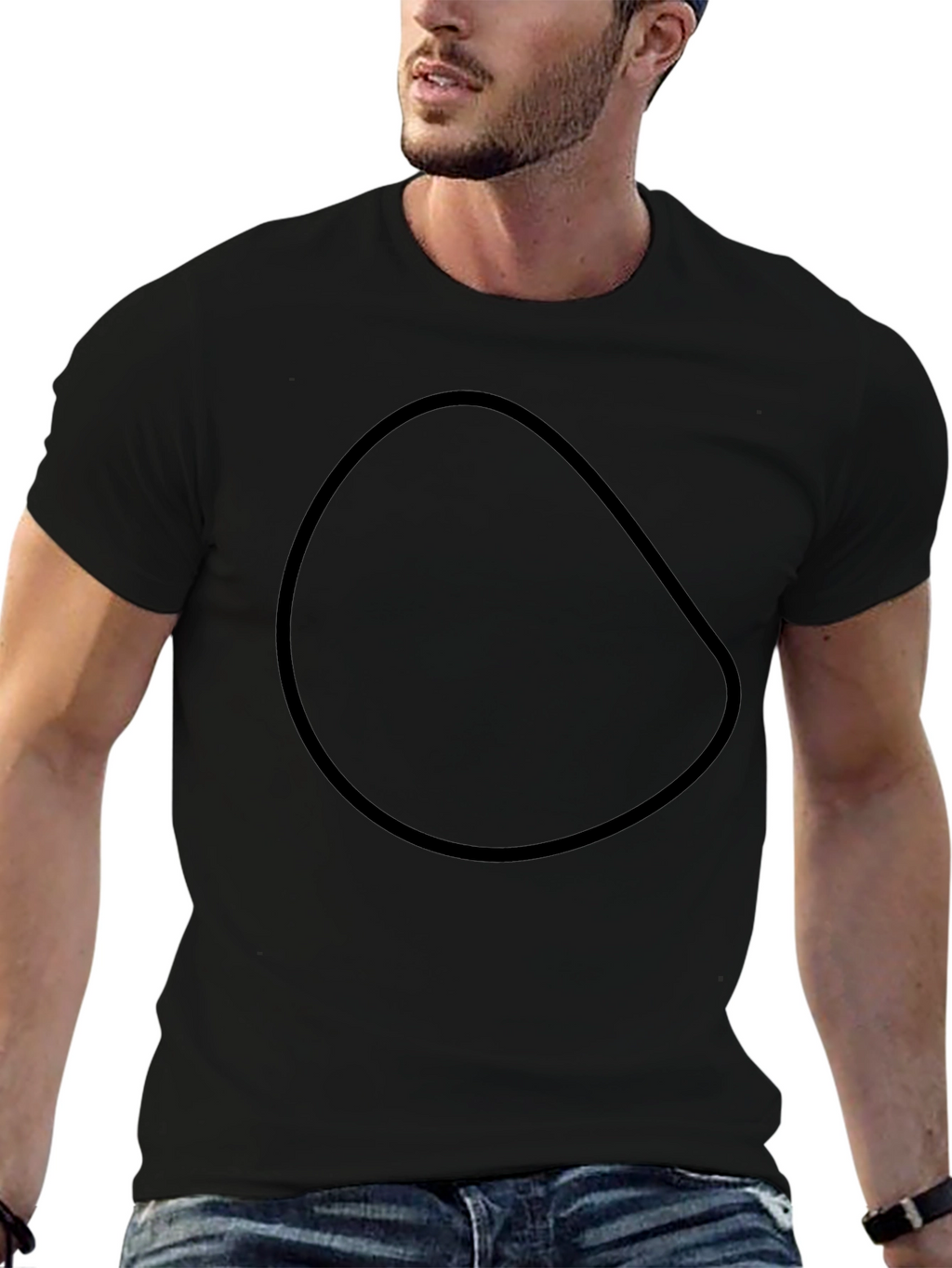 Basic Black Crew Neck T-Shirt with Abstract Design