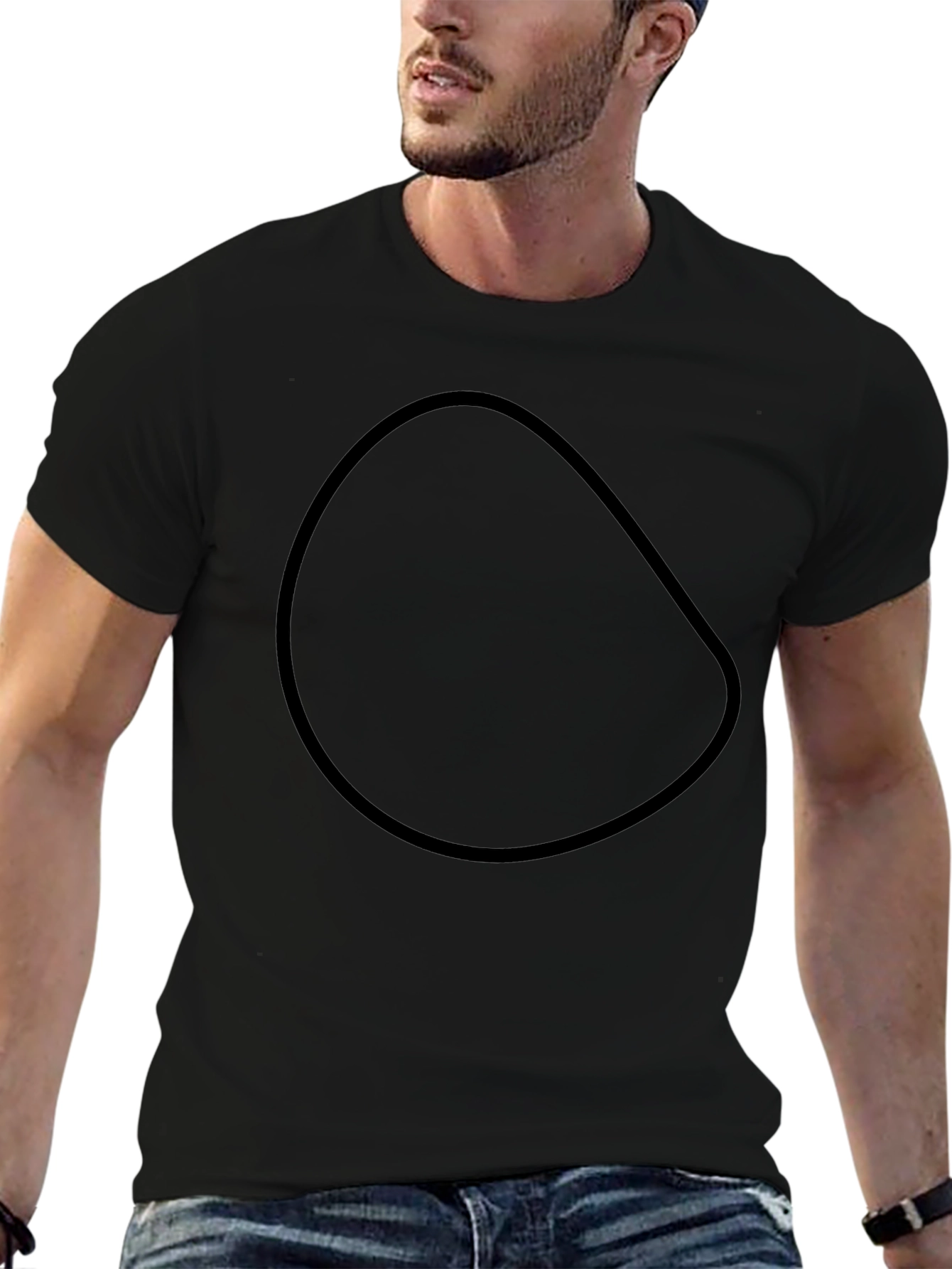 Basic Black Crew Neck T-Shirt with Abstract Design
