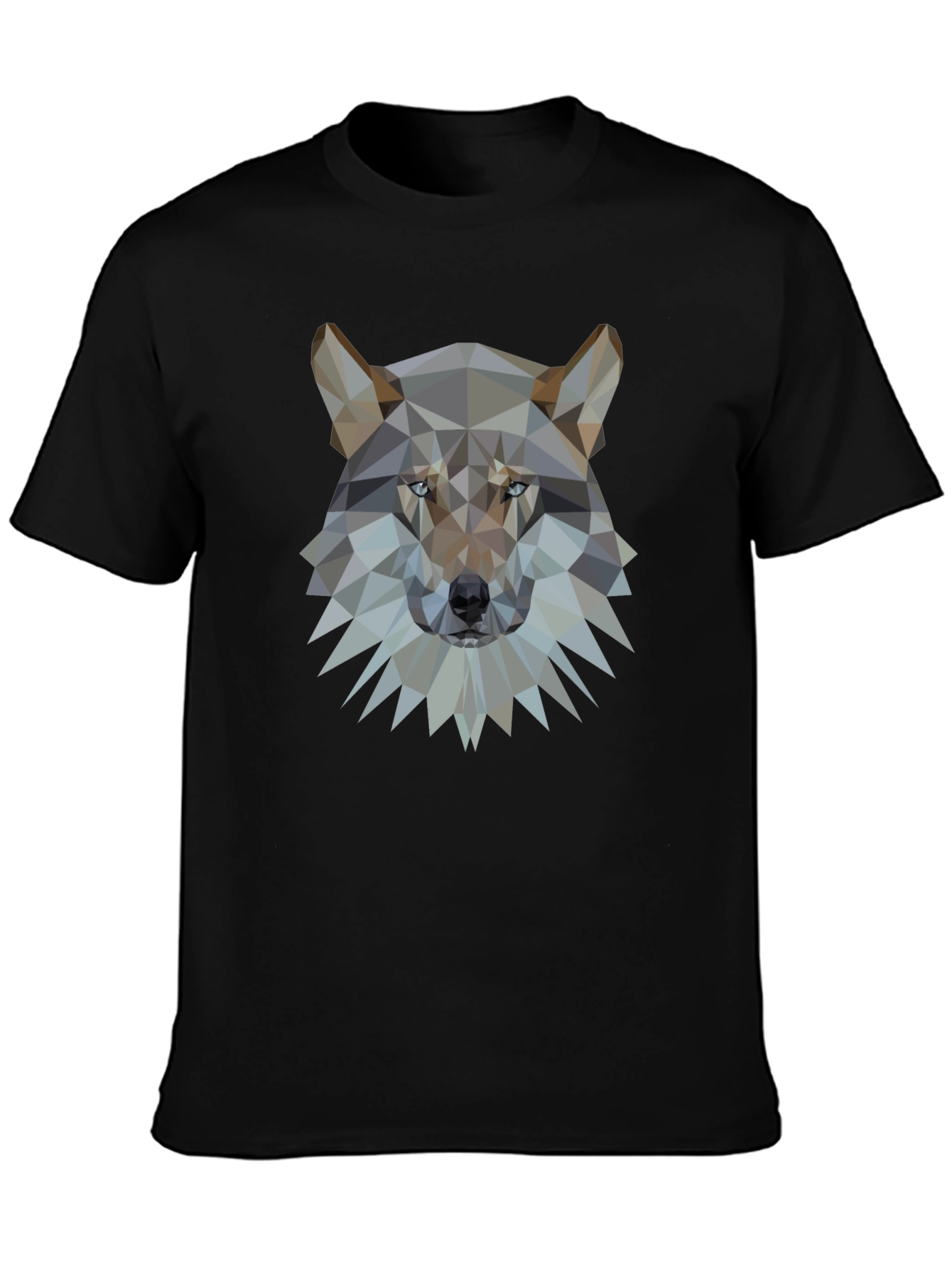 Geometric Wolf Head Graphic Black T-Shirt