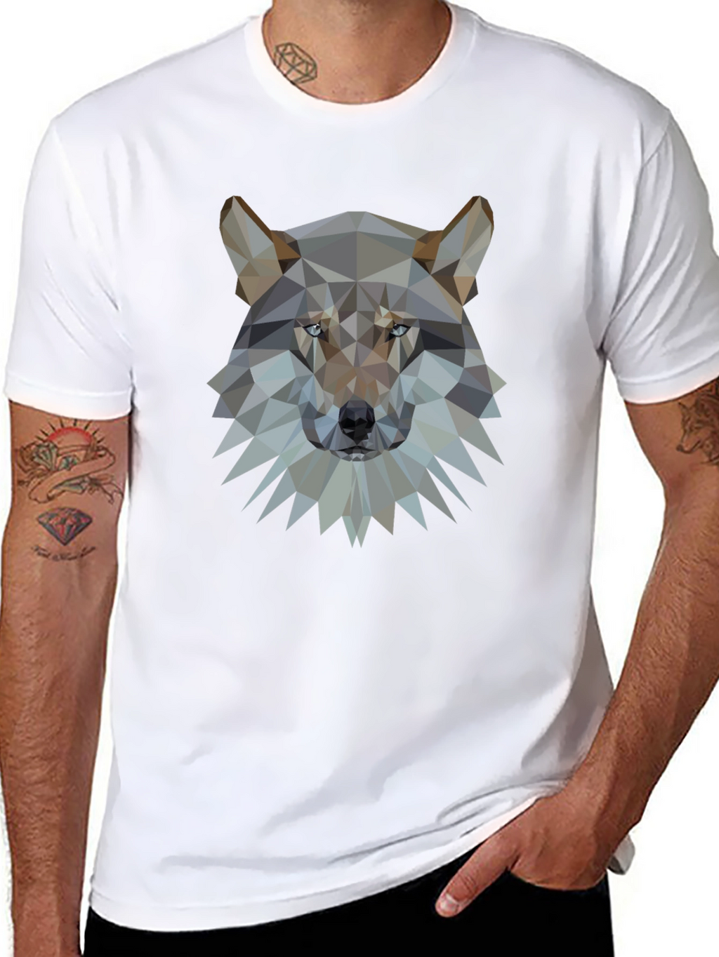 Geometric Wolf Head Graphic Black T-Shirt