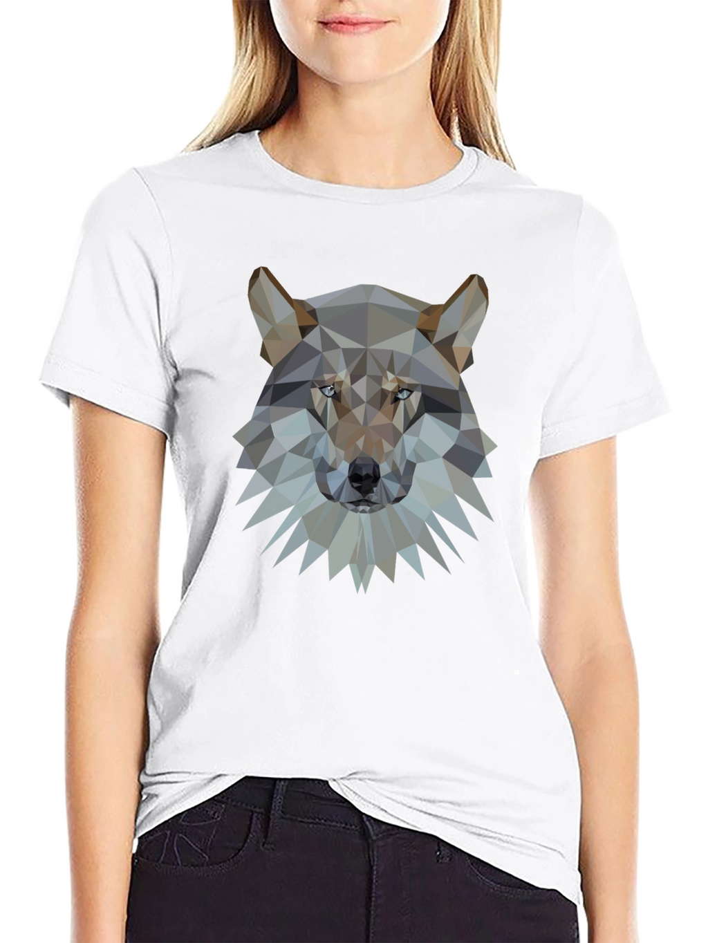 Geometric Wolf Head Graphic Black T-Shirt