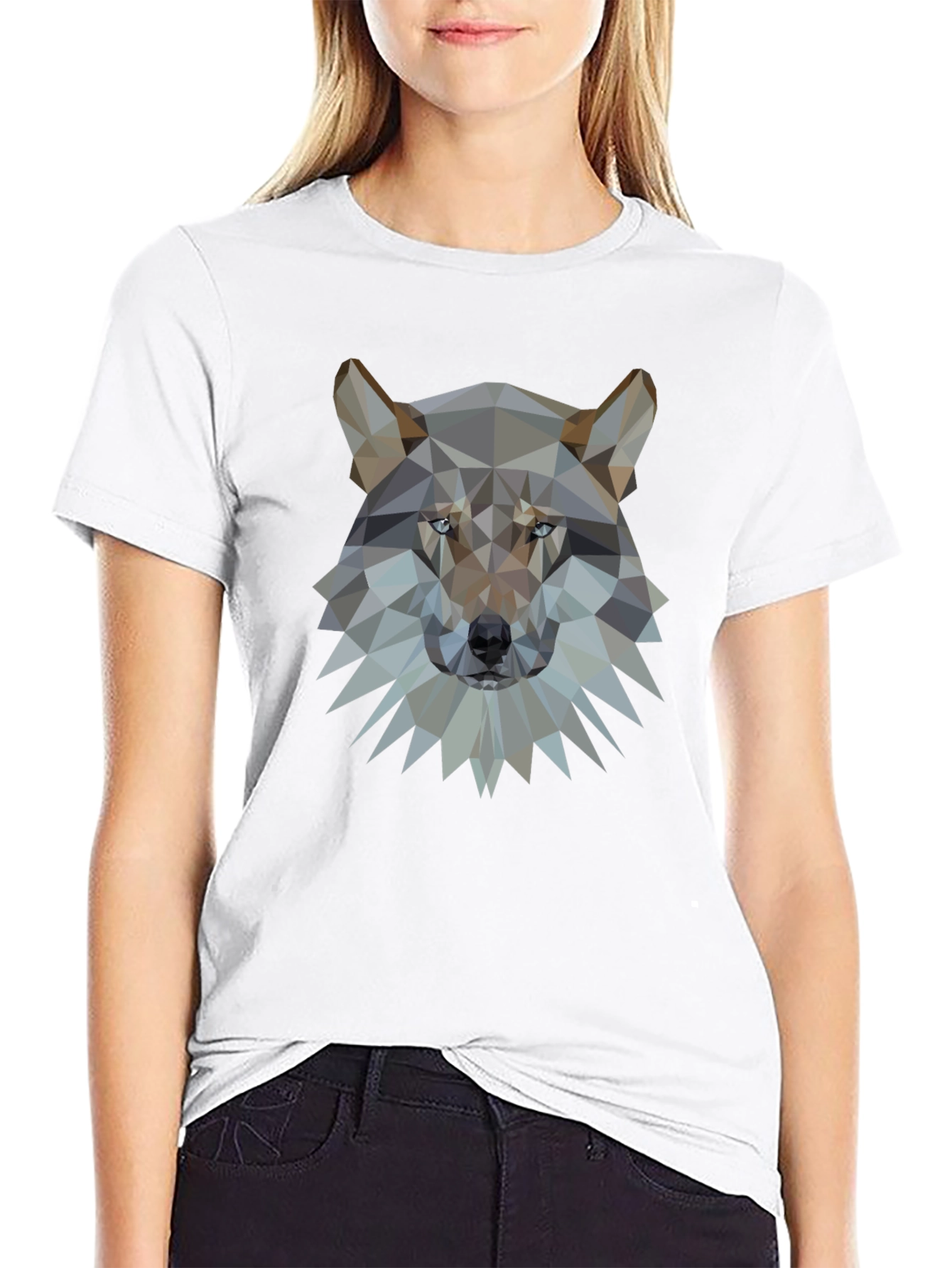 Geometric Wolf Head Graphic Black T-Shirt
