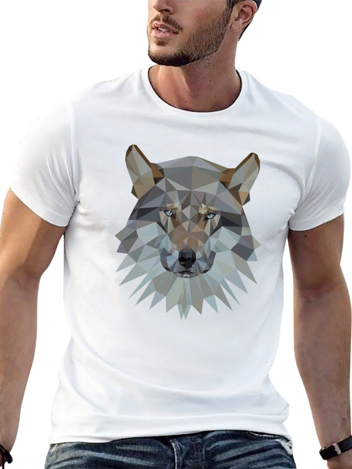 Geometric Wolf Head Graphic Black T-Shirt