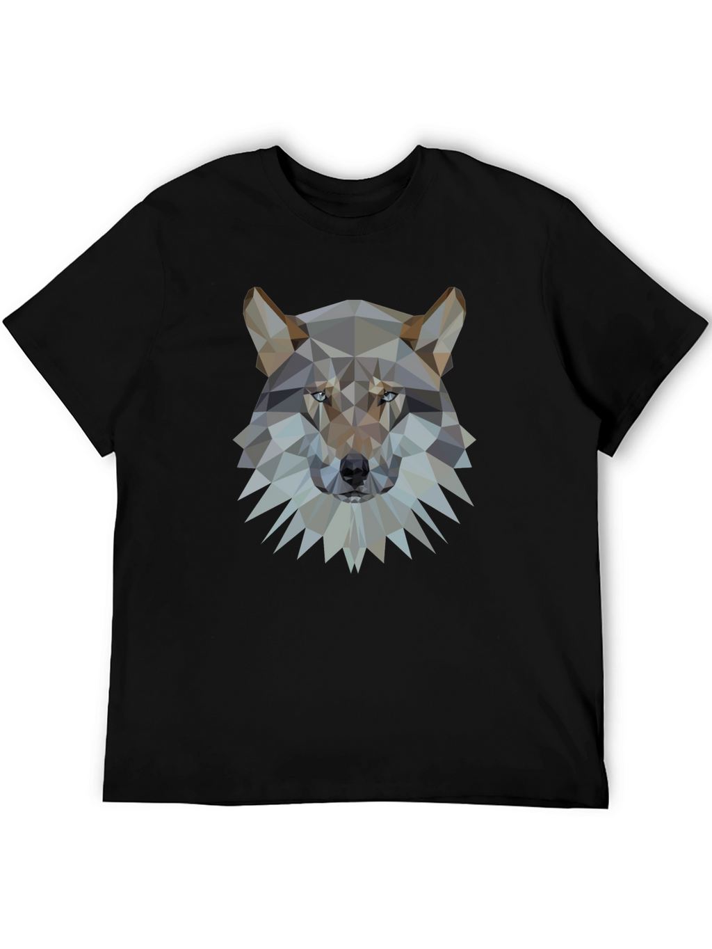 Geometric Wolf Head Graphic Black T-Shirt