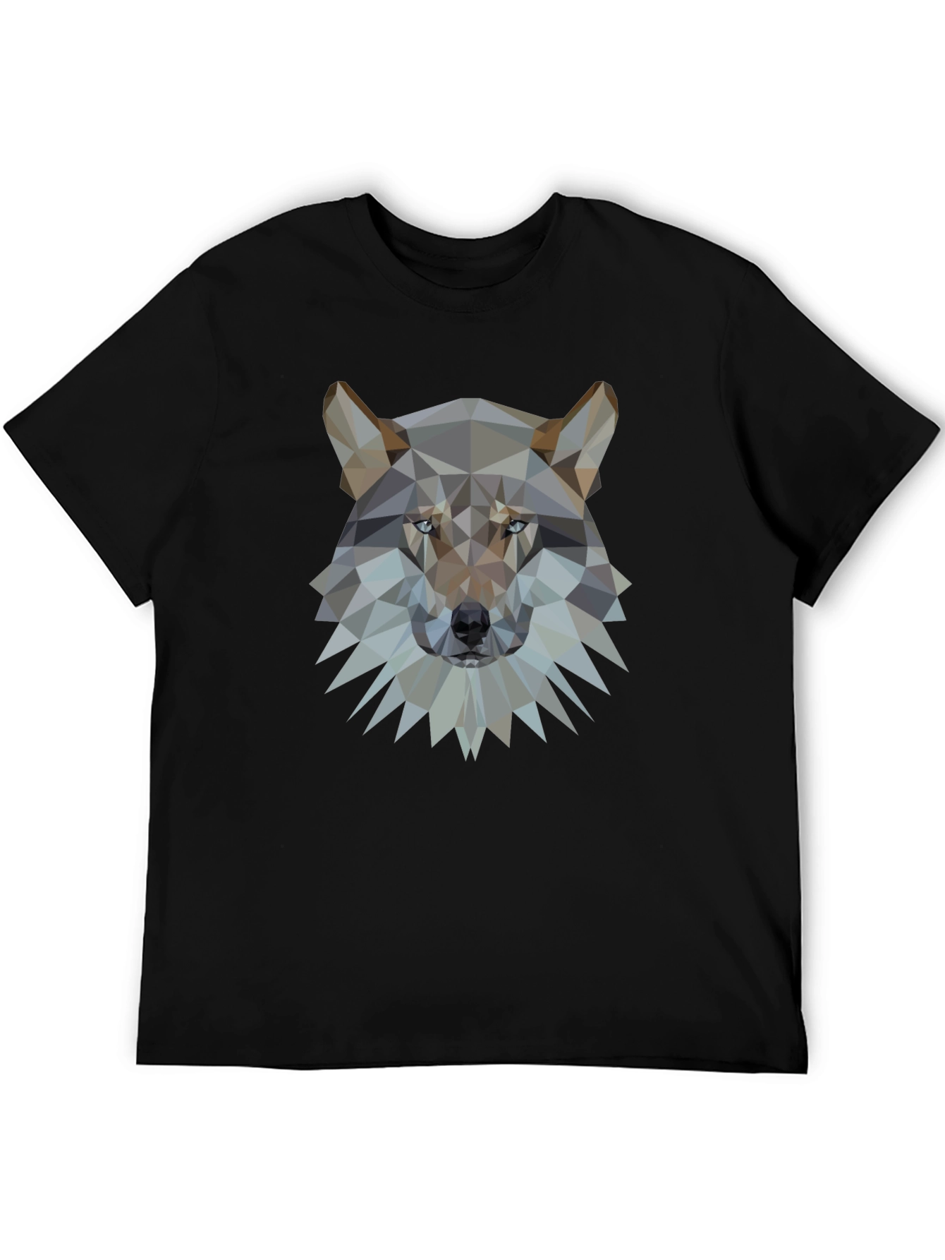 Geometric Wolf Head Graphic Black T-Shirt