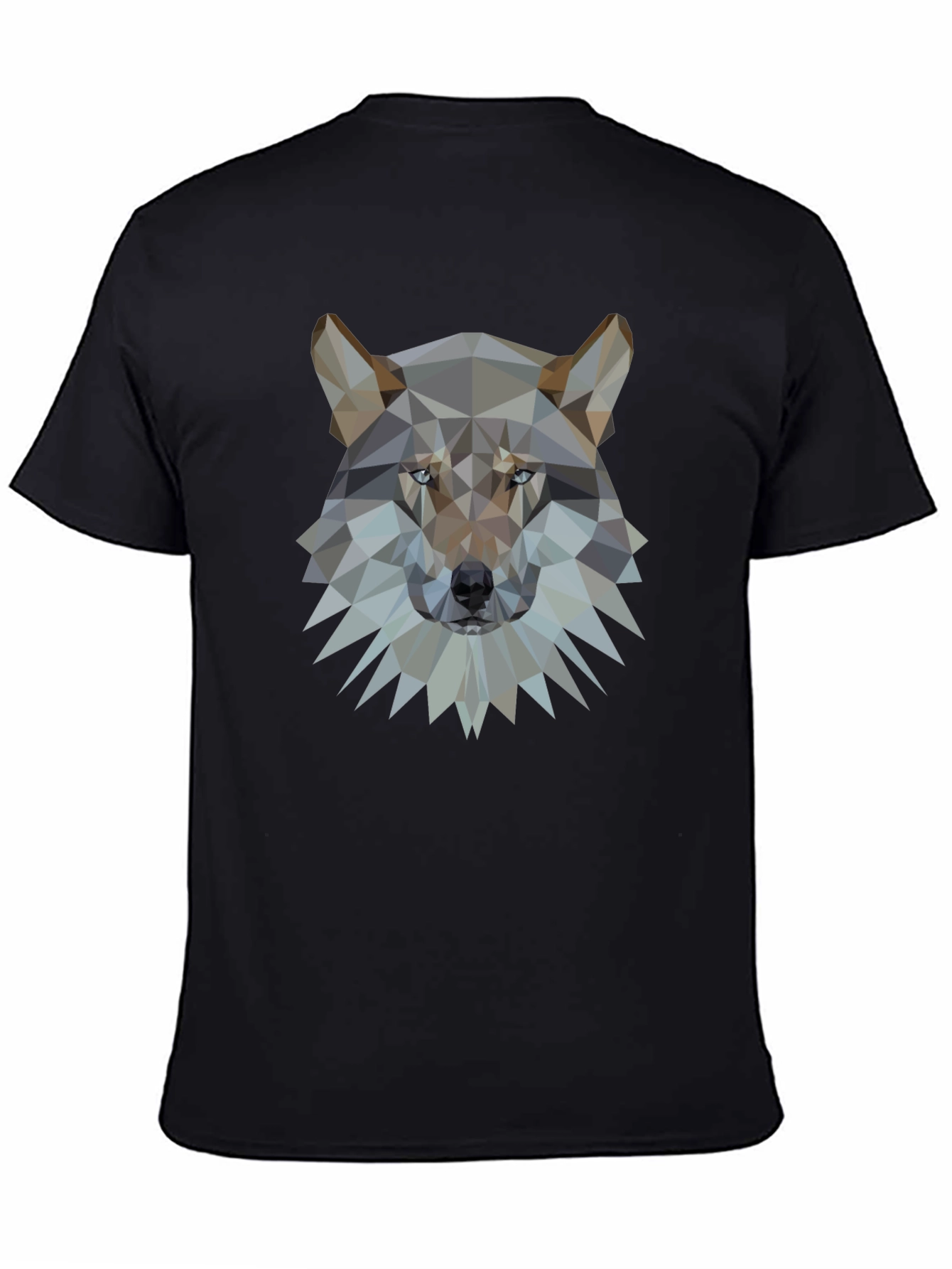 Geometric Wolf Head Graphic Black T-Shirt